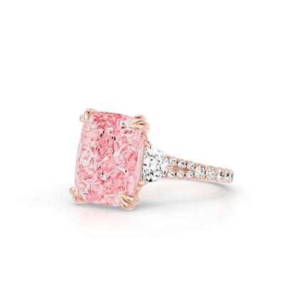 Lara Jewels High Jewellry High Jewelry | Jane Cushion Pink Diamond Three Stone Engagement Ring - Cushion - 14k Rose Gold - Side View