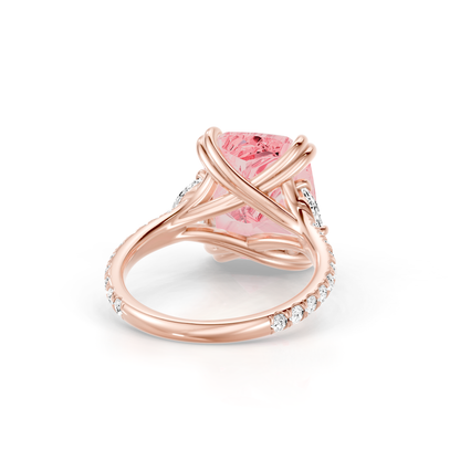 Lara Jewels High Jewellry High Jewelry | Jane Cushion Pink Diamond Three Stone Engagement Ring - Cushion - 18k Rose Gold - Angle View