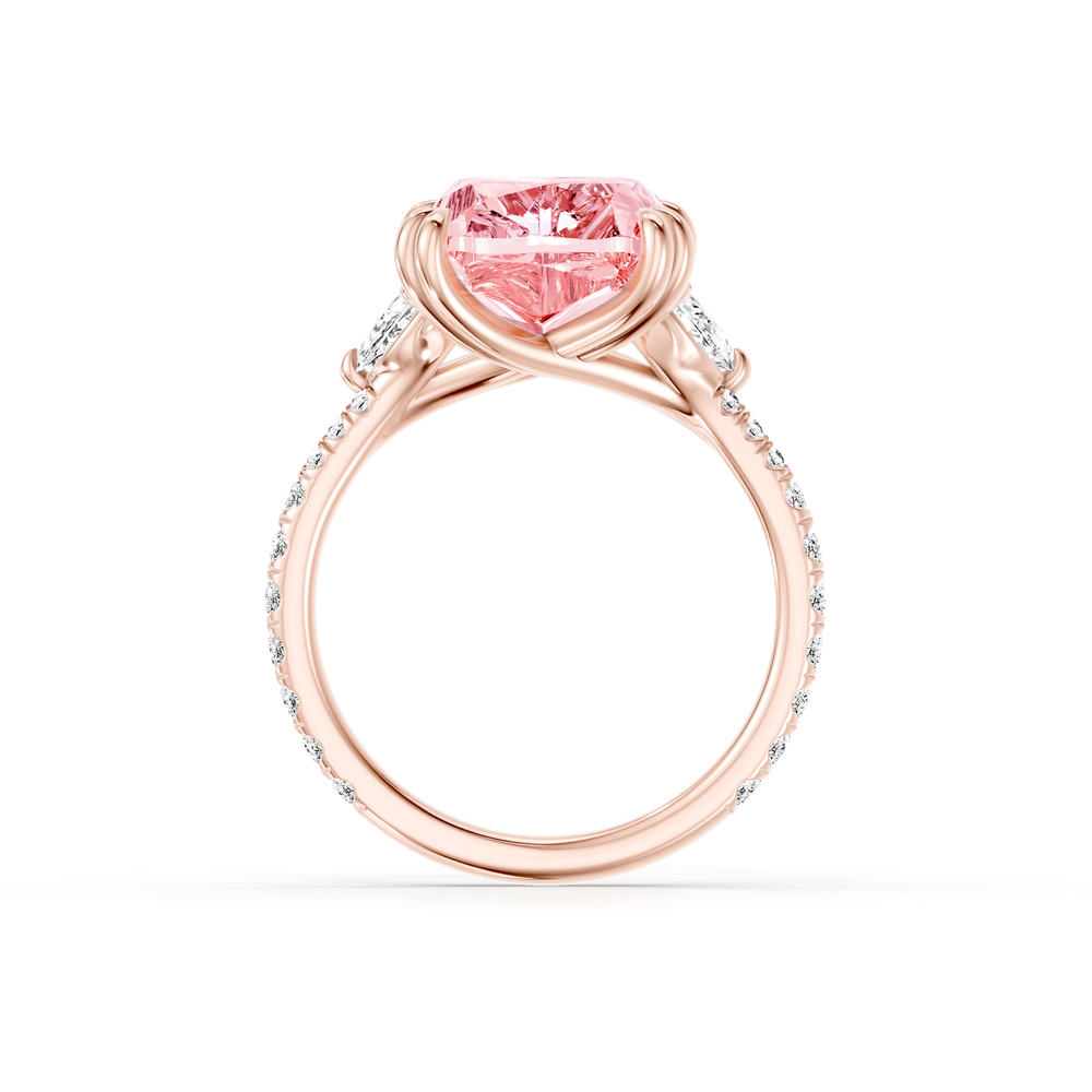 Lara Jewels High Jewellry High Jewelry | Jane Cushion Pink Diamond Three Stone Engagement Ring - Cushion - 18k Rose Gold - Detail View