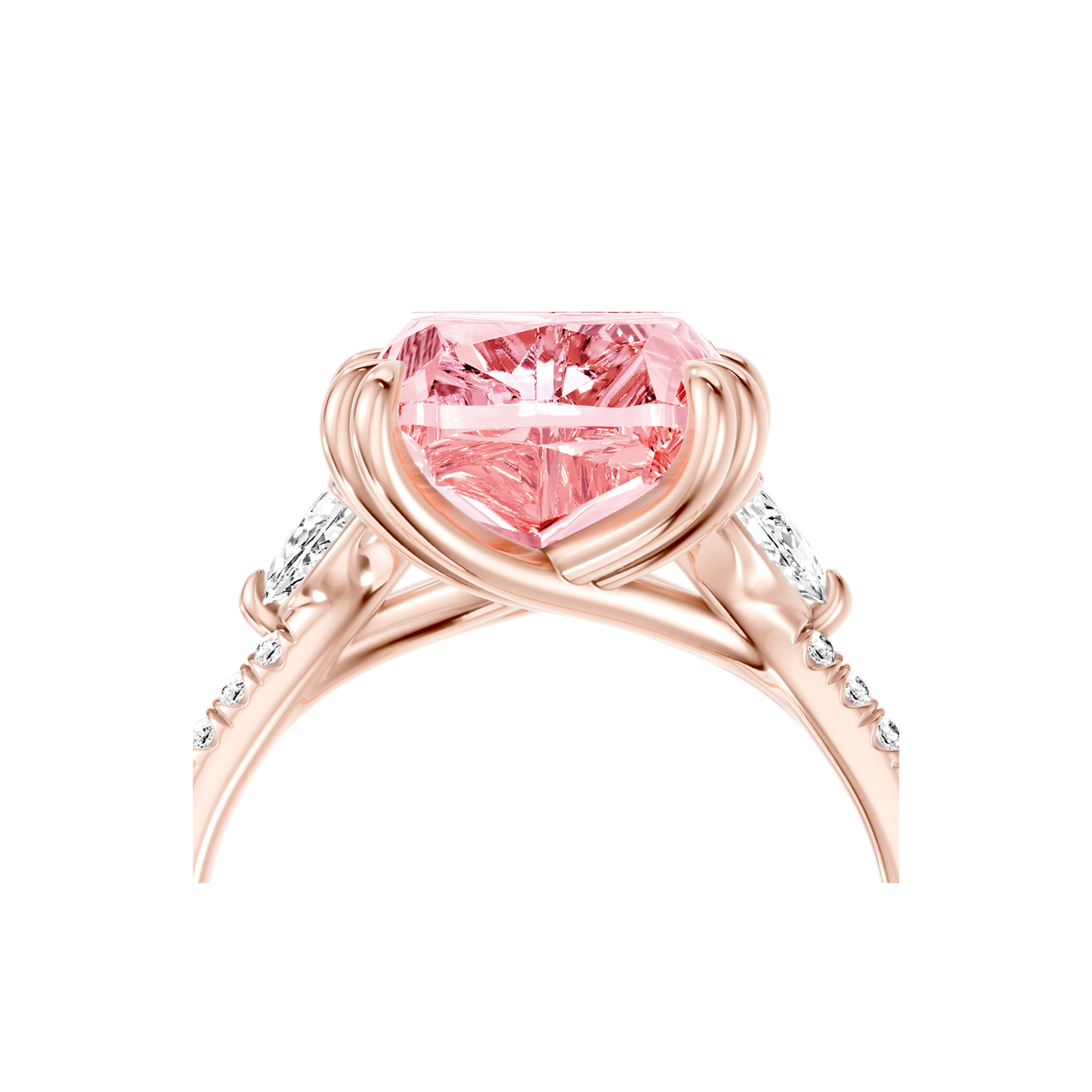 Lara Jewels High Jewellry High Jewelry | Jane Cushion Pink Diamond Three Stone Engagement Ring - Cushion - 18k Rose Gold - Lifestyle View