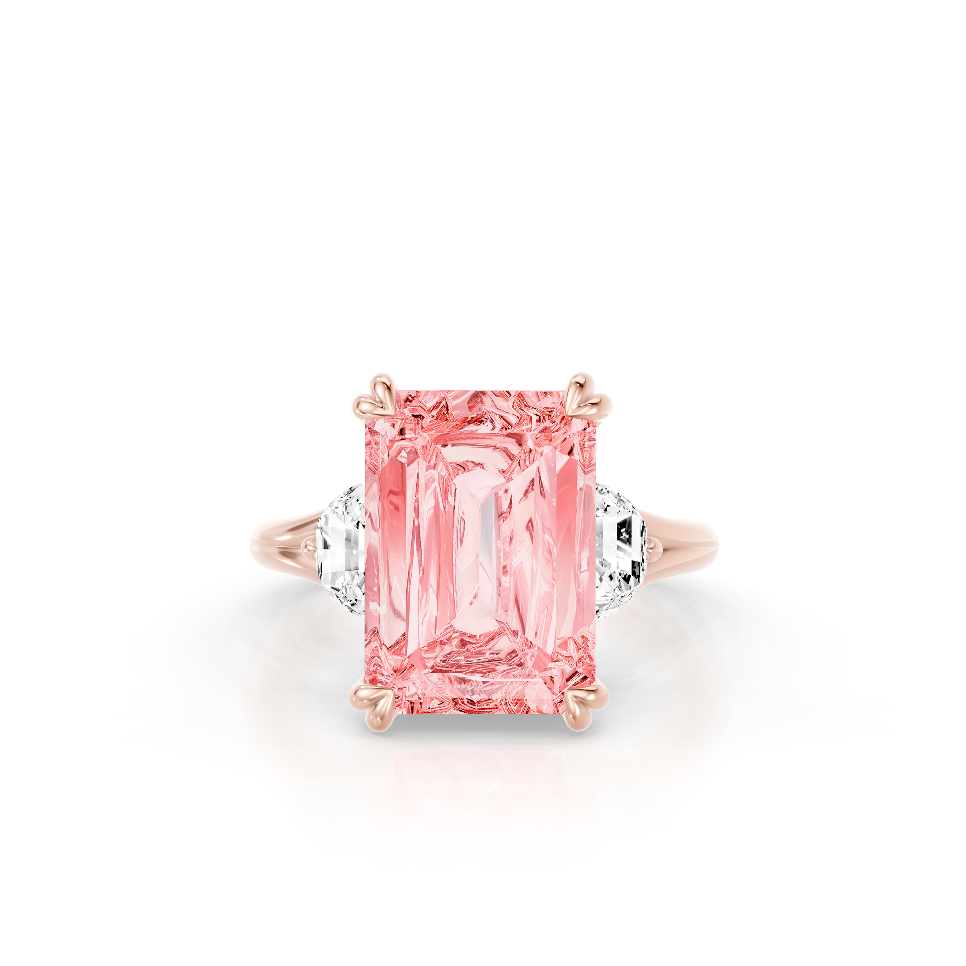 Lara Jewels High Jewellry High Jewelry | Jane Emerald Cut Pink Diamond Three Stone Engagement Ring - Emerald - 18k Rose Gold - Front View