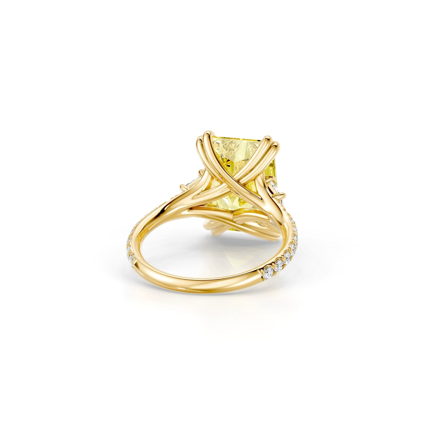 Lara Jewels High Jewellry High Jewelry | Jane Radiant Yellow Diamond Three Stone Engagement Ring - Radiant - 18k Yellow Gold - Angle View