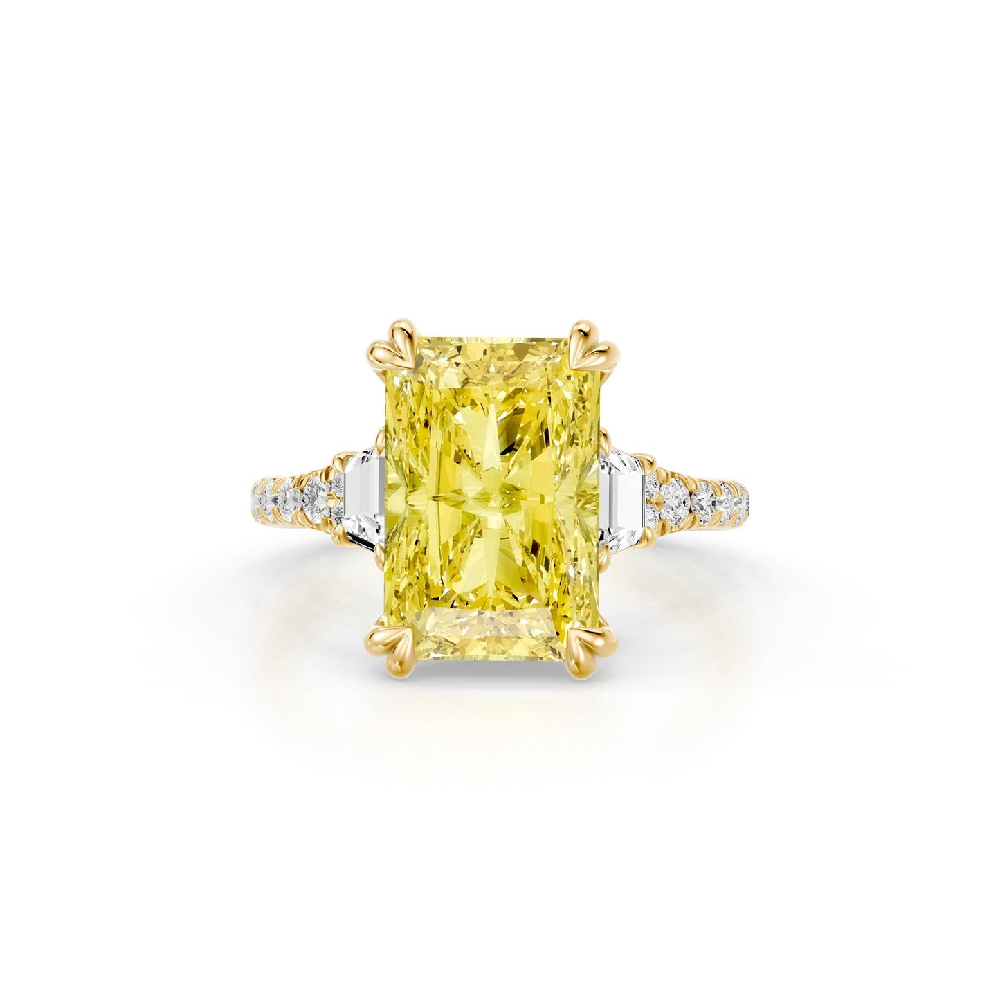 Lara Jewels High Jewellry High Jewelry | Jane Radiant Yellow Diamond Three Stone Engagement Ring - Radiant - 18k Yellow Gold - Front View