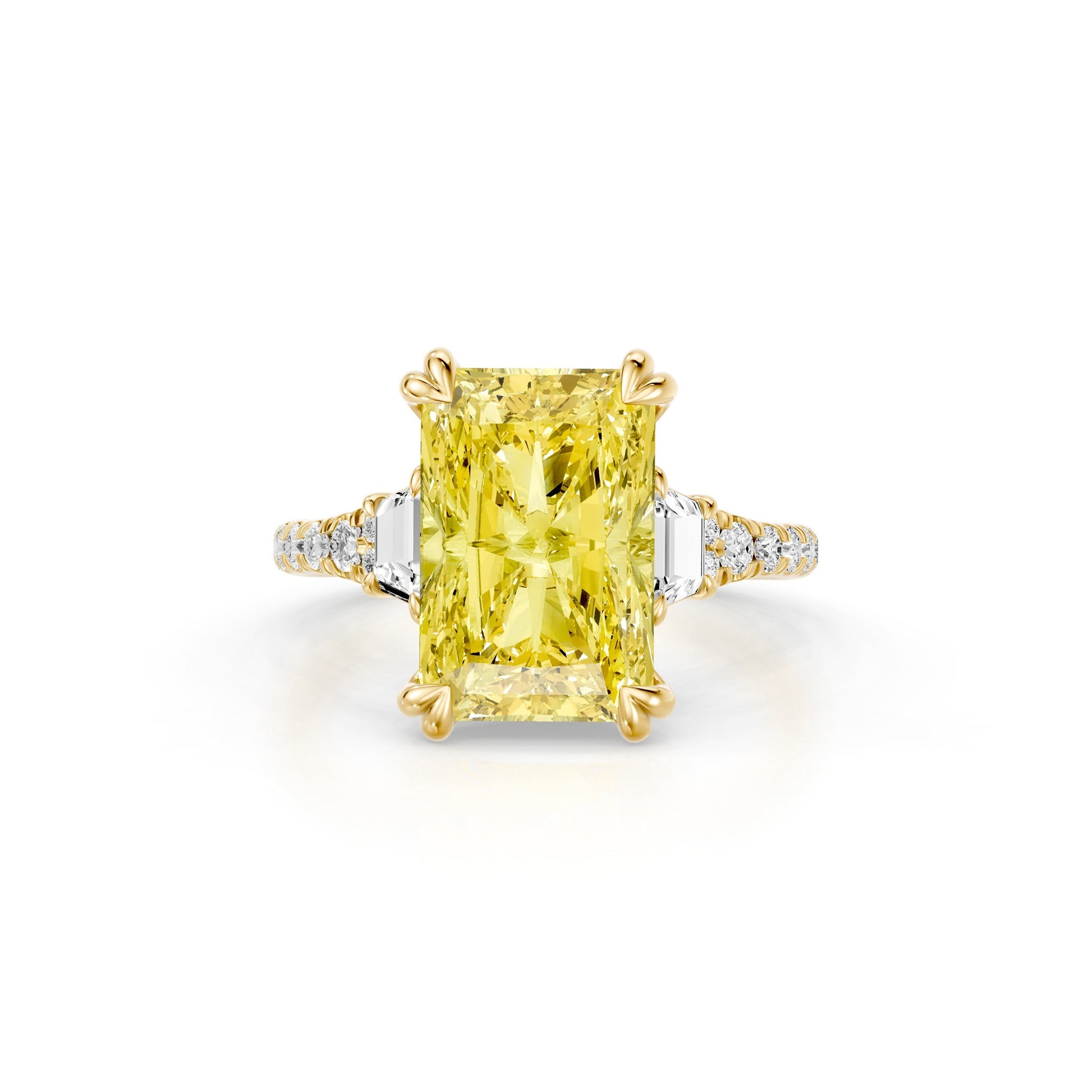 Lara Jewels High Jewellry High Jewelry | Jane Radiant Yellow Diamond Three Stone Engagement Ring - Radiant - 18k Yellow Gold - Front View