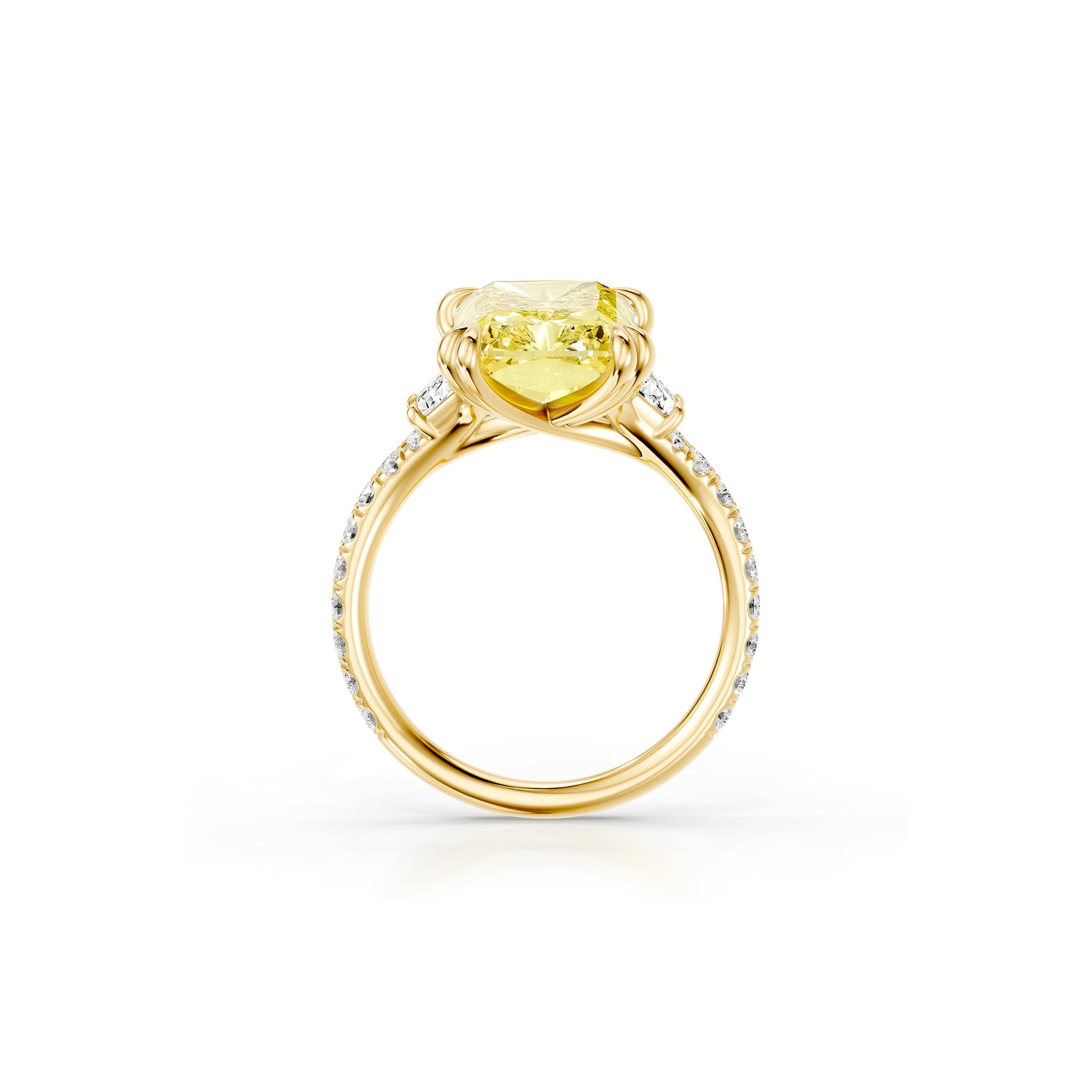 Lara Jewels High Jewellry High Jewelry | Jane Radiant Yellow Diamond Three Stone Engagement Ring - Radiant - 18k Yellow Gold - Detail View