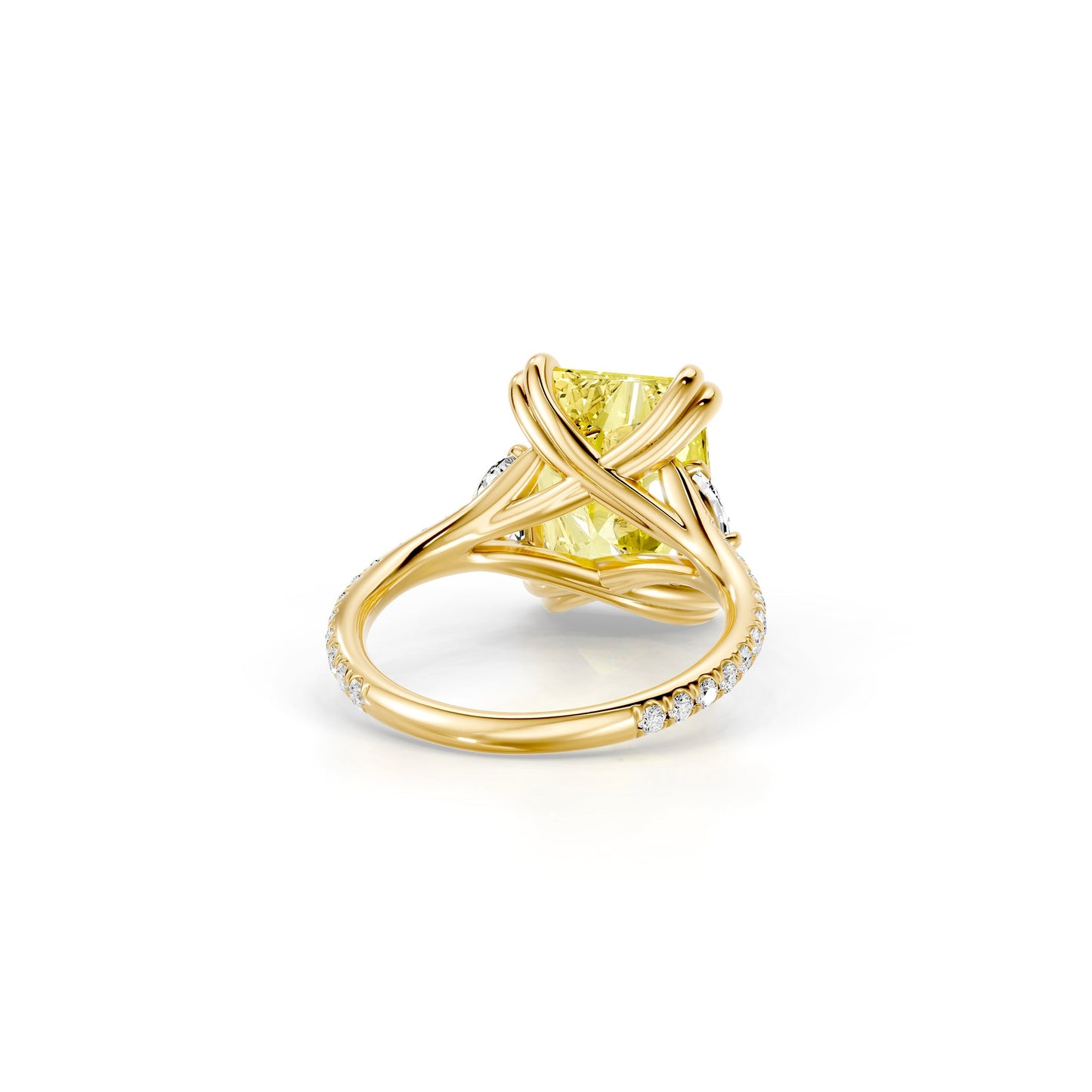 Lara Jewels High Jewellry High Jewelry | Jane Radiant Yellow Diamond Three Stone Engagement Ring - Radiant - 18k Yellow Gold - Angle View