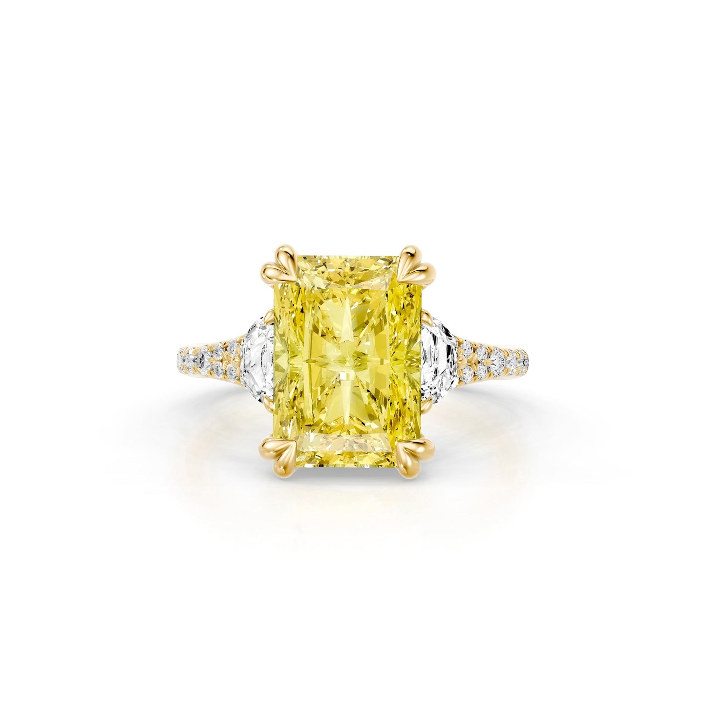 Lara Jewels High Jewellry High Jewelry | Jane Radiant Yellow Diamond Three Stone Engagement Ring - Radiant - 18k Yellow Gold - Front View