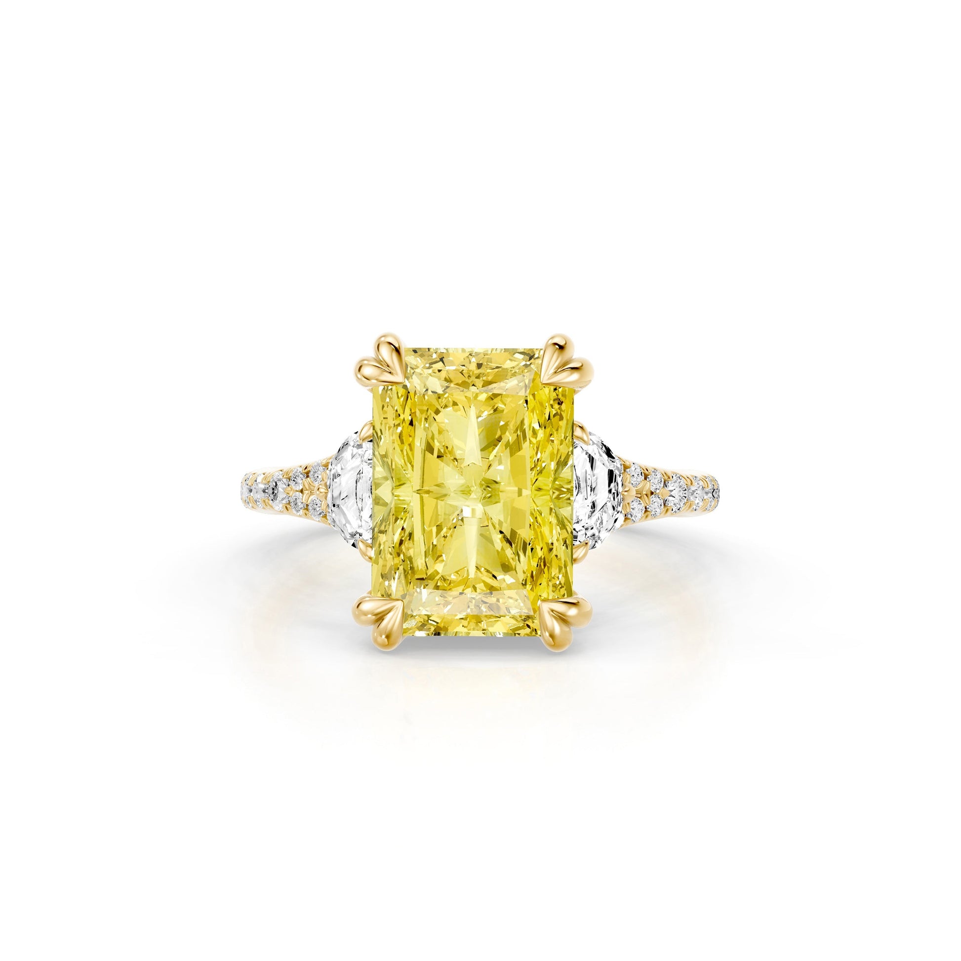 Lara Jewels High Jewellry High Jewelry | Jane Radiant Yellow Diamond Three Stone Engagement Ring - Radiant - 18k Yellow Gold - Front View