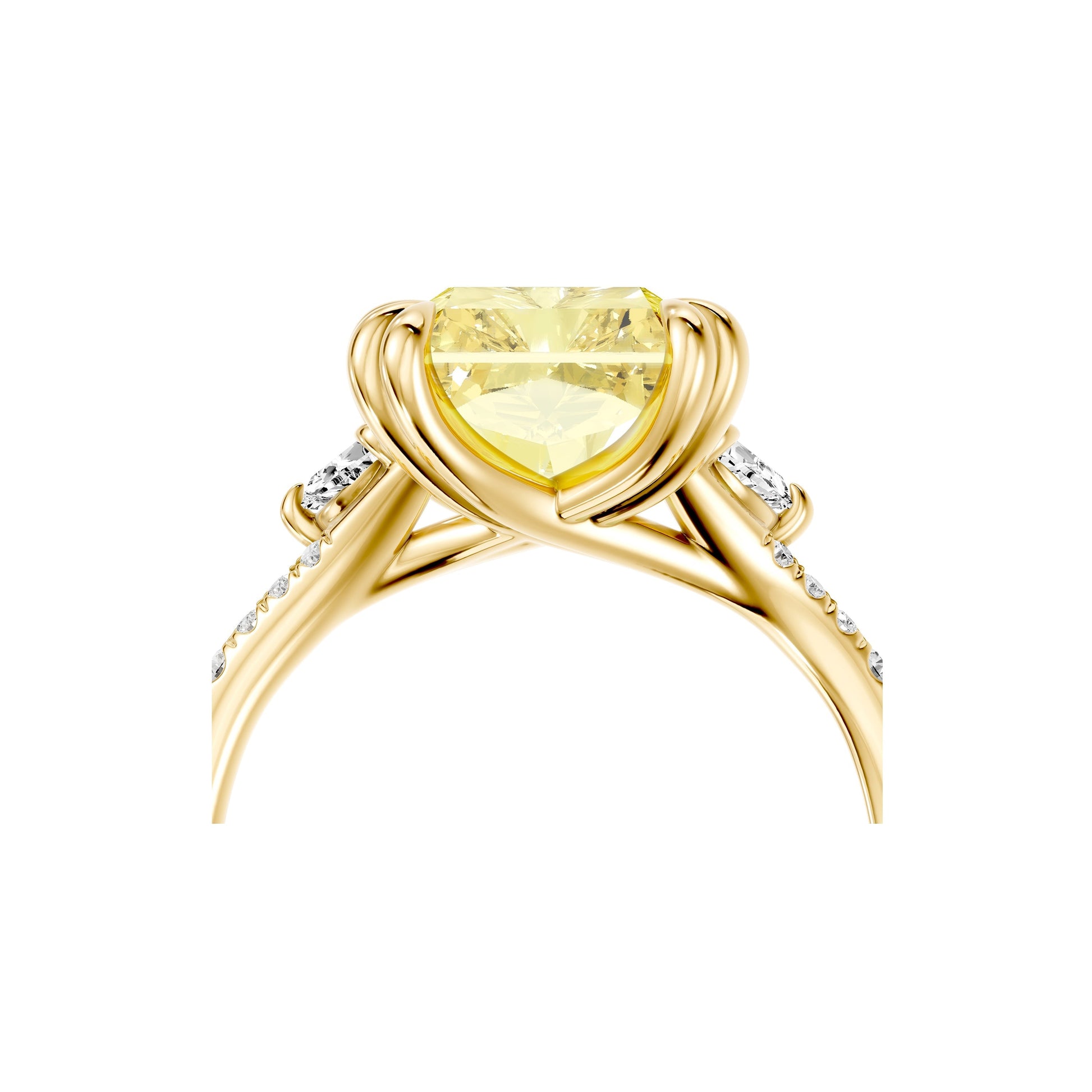 Lara Jewels High Jewellry High Jewelry | Jane Radiant Yellow Diamond Three Stone Engagement Ring - Radiant - 18k Yellow Gold - Lifestyle View