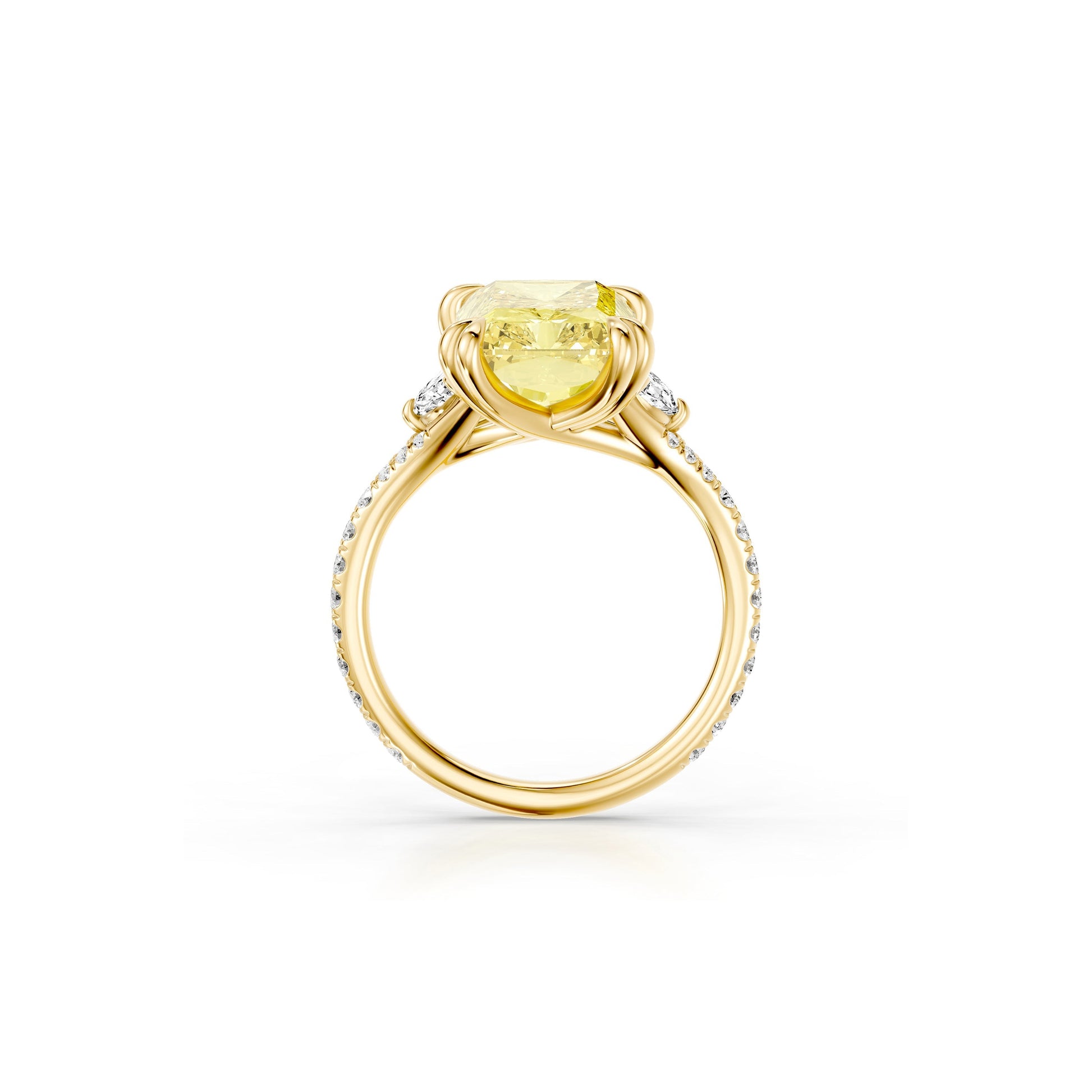 Lara Jewels High Jewellry High Jewelry | Jane Radiant Yellow Diamond Three Stone Engagement Ring - Radiant - 18k Yellow Gold - Detail View