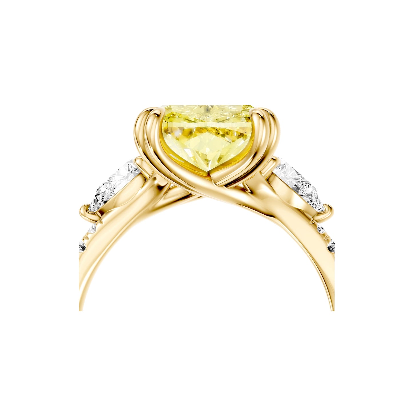 Lara Jewels High Jewellry High Jewelry | Jane Elongated Cushion Yellow Diamond Three Stone Engagement Ring - Elongated Cushion - 18k Yellow Gold - Lifestyle View