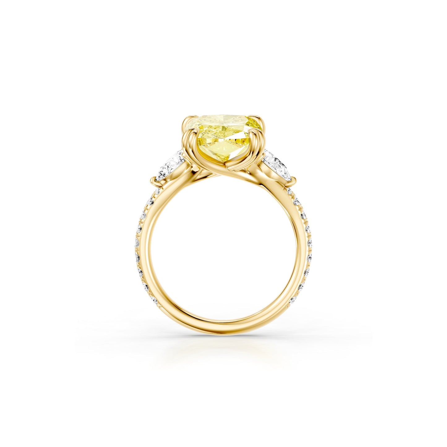 Lara Jewels High Jewellry High Jewelry | Jane Elongated Cushion Yellow Diamond Three Stone Engagement Ring - Elongated Cushion - 18k Yellow Gold - Detail View