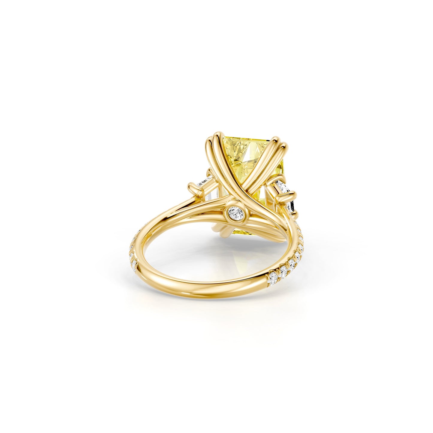 Lara Jewels High Jewellry High Jewelry | Elle Radiant Yellow Diamond Three Stone Lab Diamond Engagement Ring - Radiant - 18k Yellow Gold - Angle View