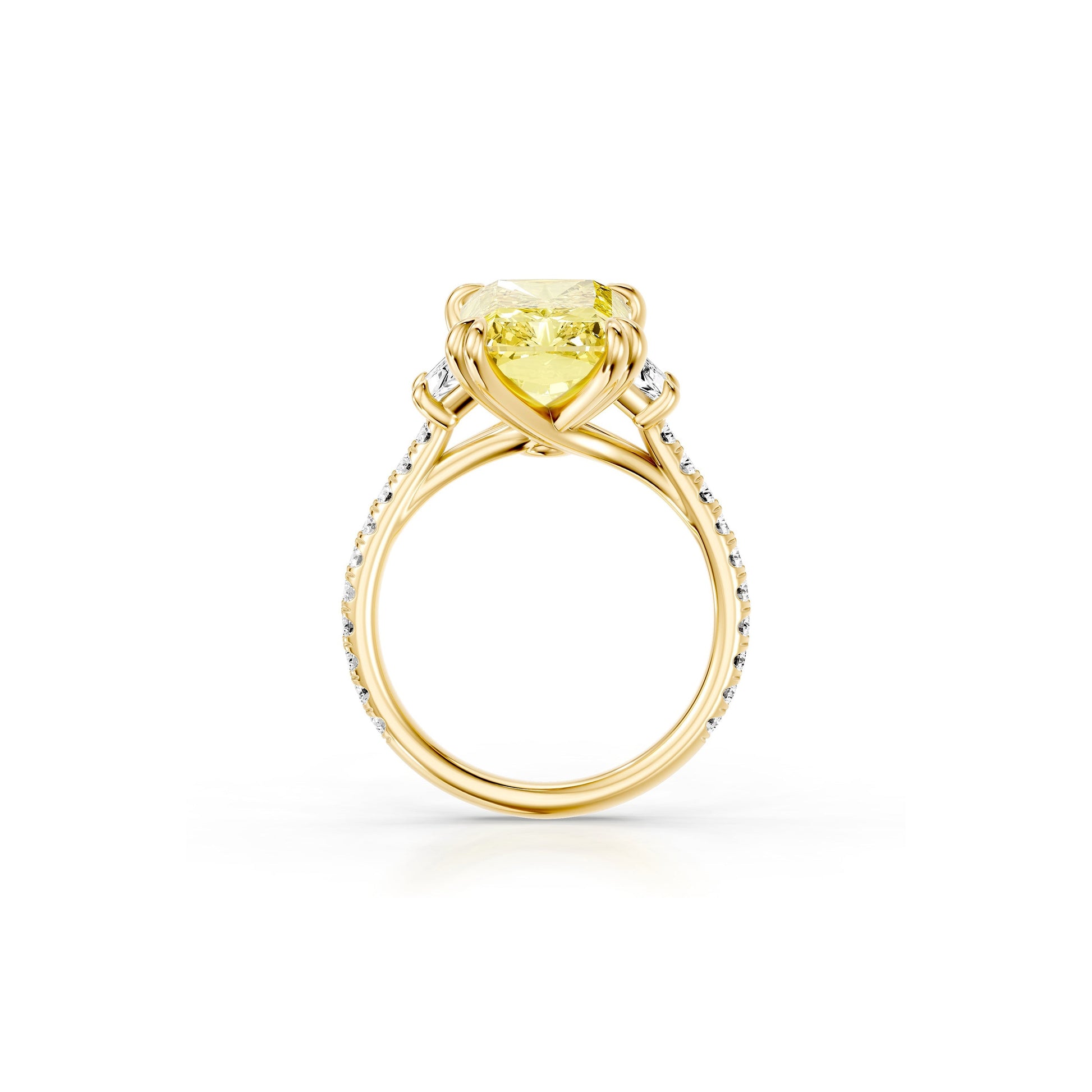 Lara Jewels High Jewellry High Jewelry | Elle Radiant Yellow Diamond Three Stone Lab Diamond Engagement Ring - Radiant - 18k Yellow Gold - Detail View