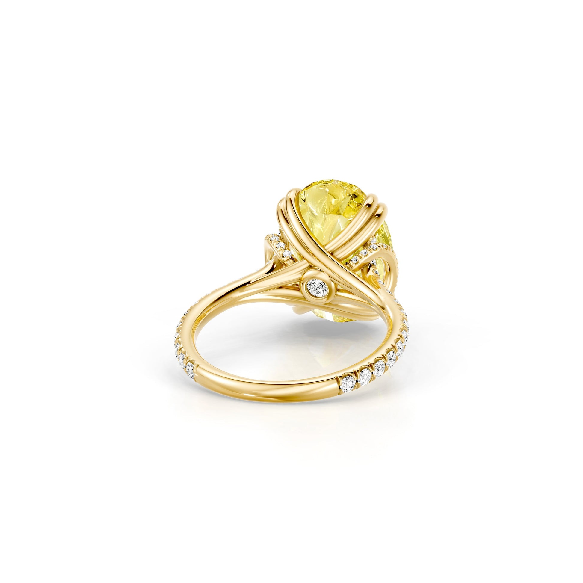 Lara Jewels High Jewellry High Jewelry | Nathalie Oval Cut Yellow Diamond Solitaire Engagement Ring - Oval - 18k Yellow Gold - Angle View