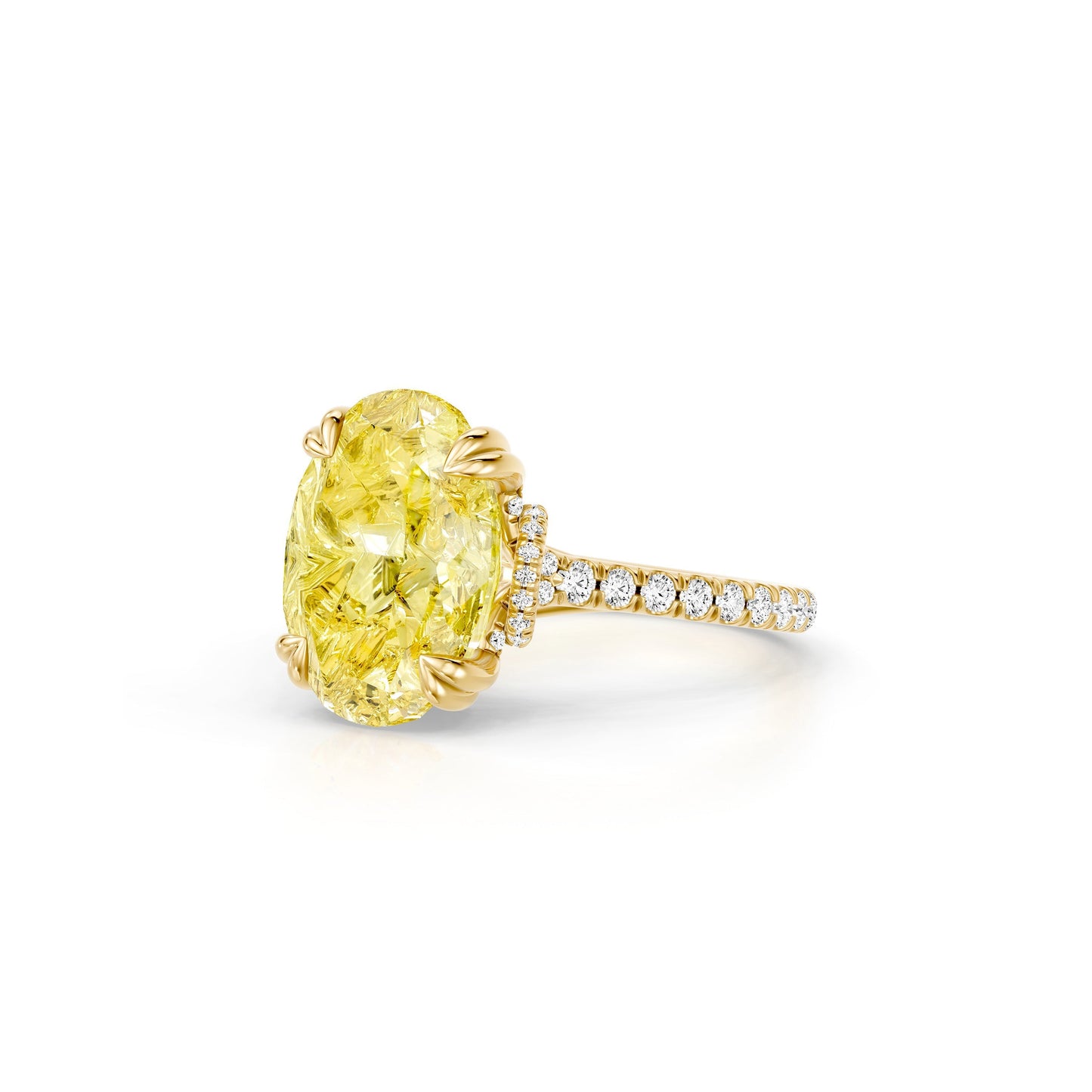 Lara Jewels High Jewellry High Jewelry | Nathalie Oval Cut Yellow Diamond Solitaire Engagement Ring - Oval - 14k Yellow Gold - Side View