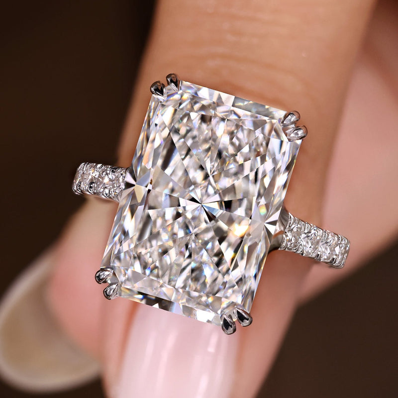 IGI Certified 10 - 12 Carat Radiant Cut Diamond Ring in Trellis Setting