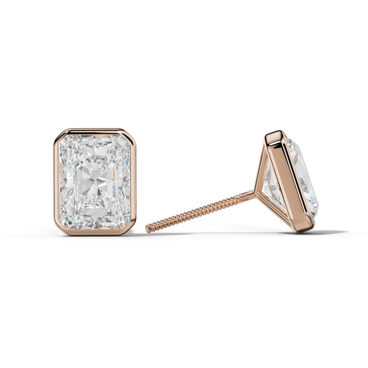 Radiant Diamond Stud Earrings With Martini Bezel Set - 1/2 - 18K Rose Gold