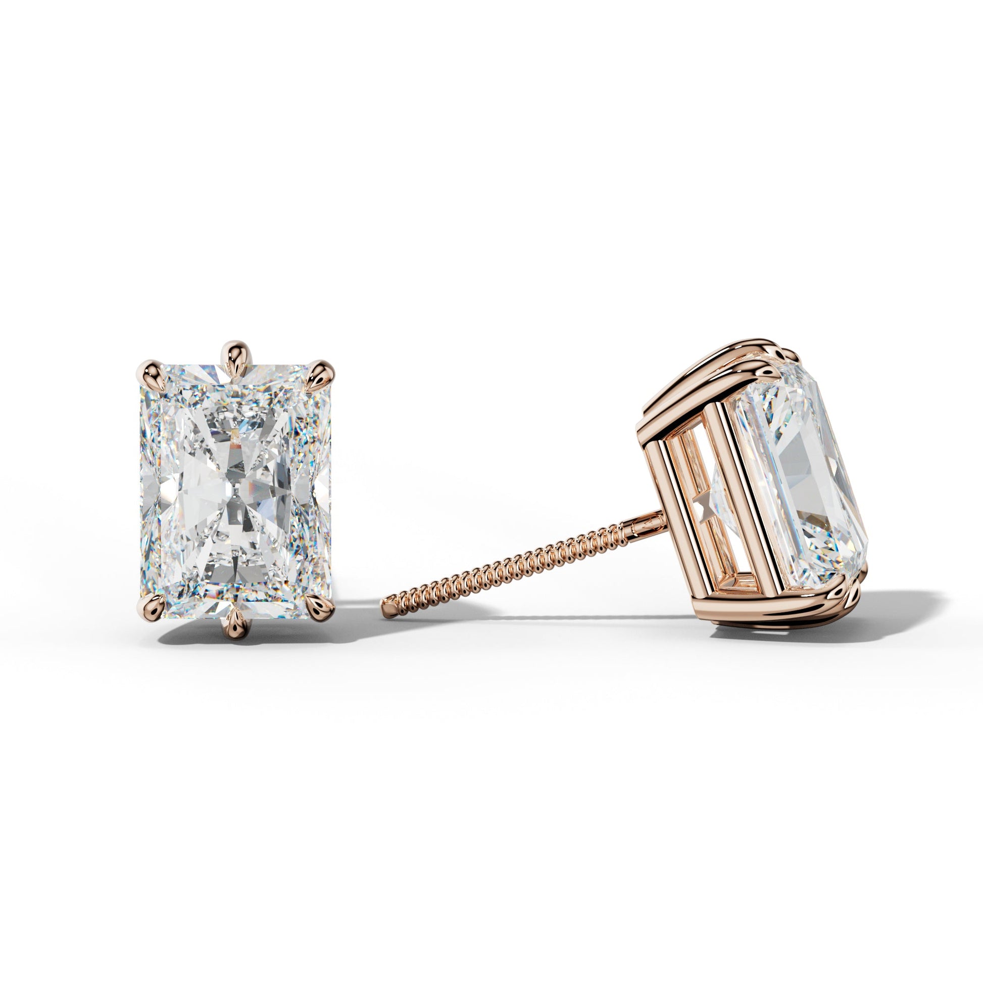 Radiant Diamond Stud Earrings With Six Prongs - 1/2 - 18K Rose Gold