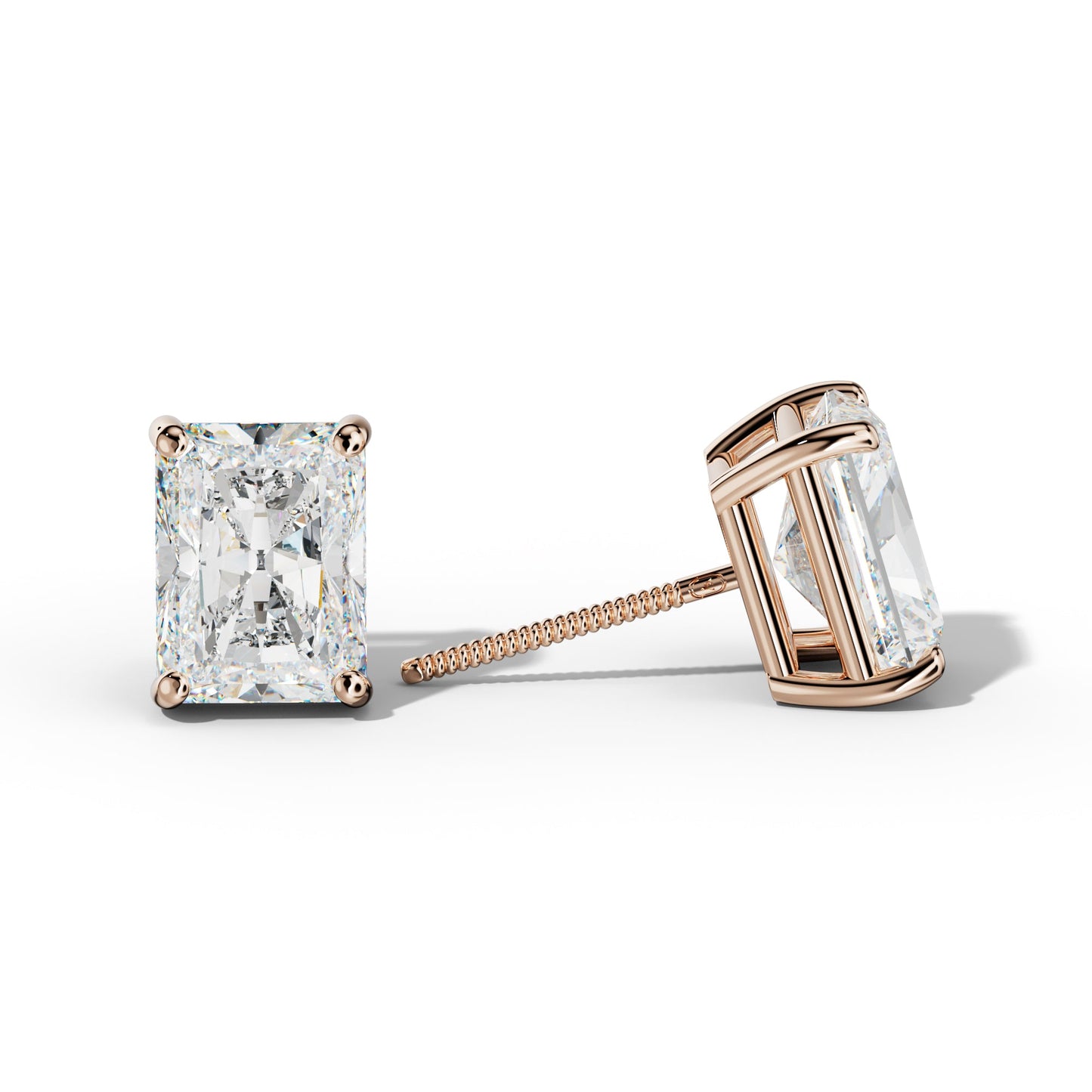 Radiant Diamond Stud Earrings With Classic Four Prongs - 1/2 - 18K Rose Gold