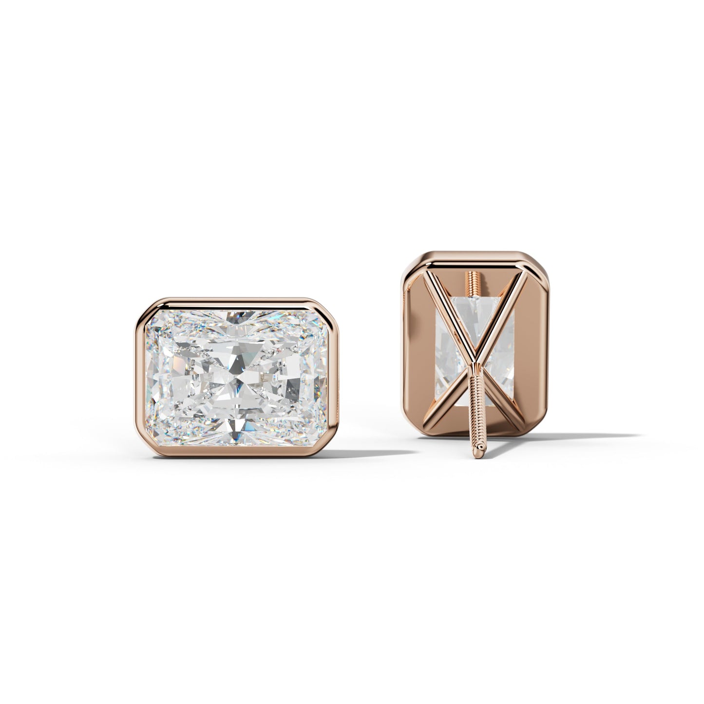 Radiant Diamond Stud Earrings With Martini Bezel Set - 1/2 - Platinum 950