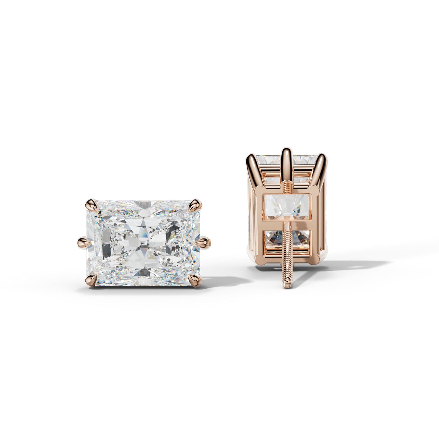 Radiant Diamond Stud Earrings With Six Prongs - 1/2 - Platinum 950