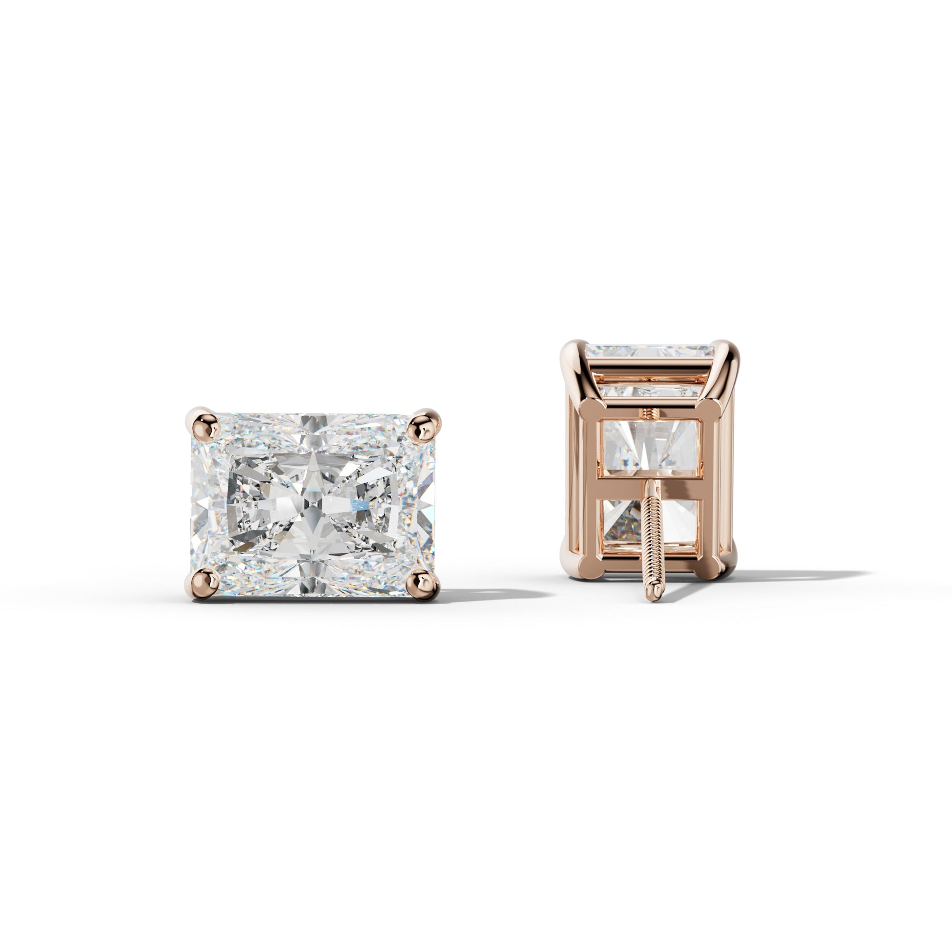 Radiant Diamond Stud Earrings With Classic Four Prongs - 1/2 - Platinum 950