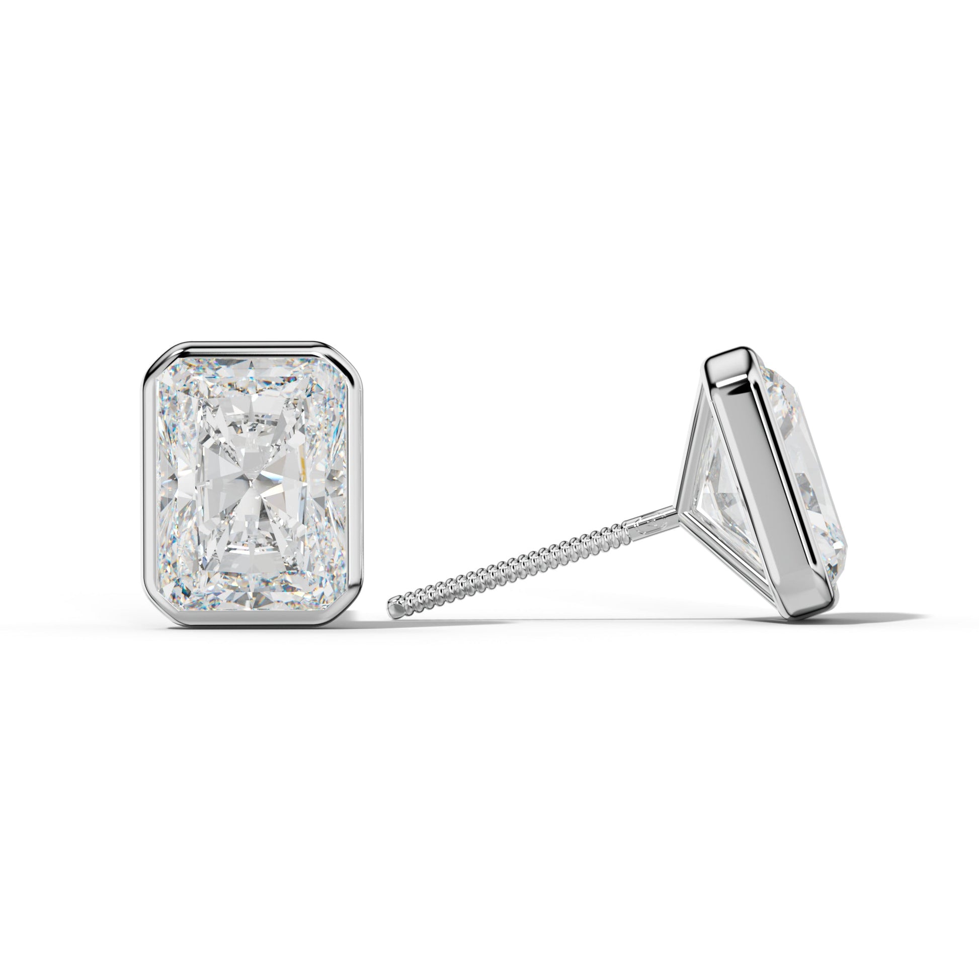 Radiant Diamond Stud Earrings With Martini Bezel Set
