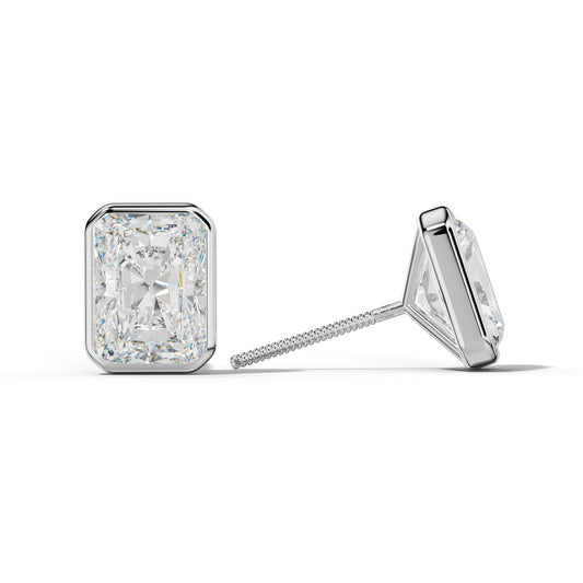 Radiant Diamond Stud Earrings With Martini Bezel Set