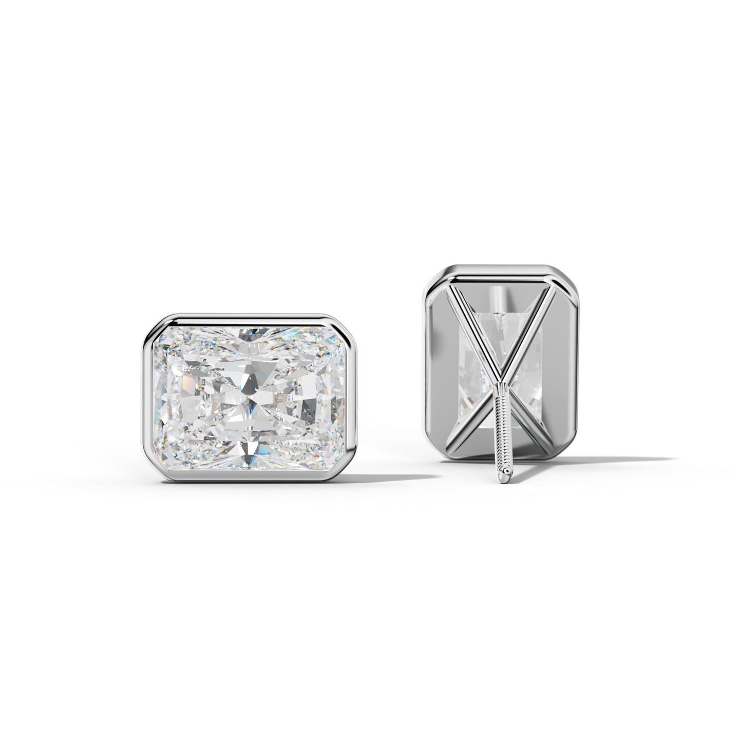Radiant Diamond Stud Earrings With Martini Bezel Set - 1/2 - 14K Yellow Gold