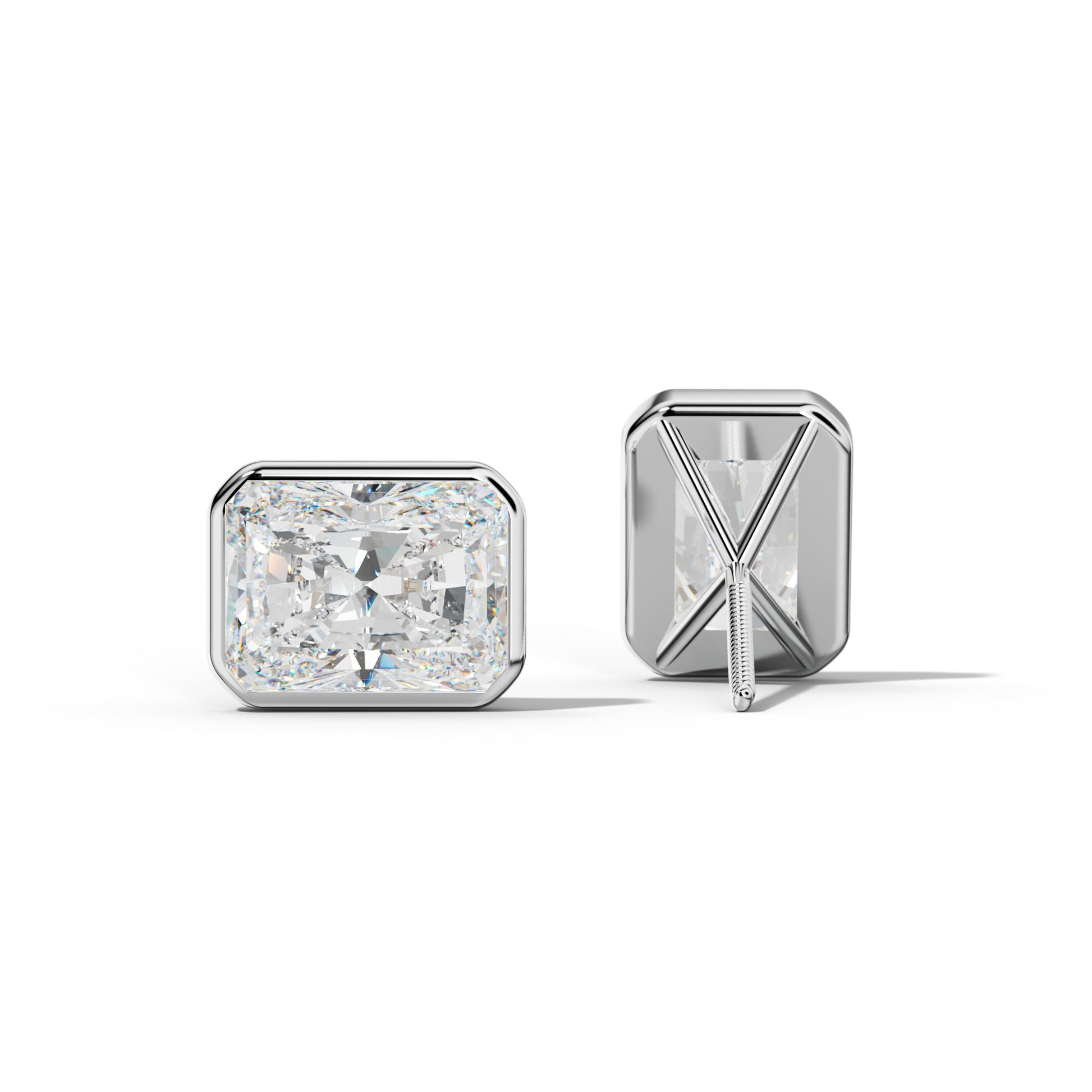 Radiant Diamond Stud Earrings With Martini Bezel Set - 1/2 - 14K Yellow Gold