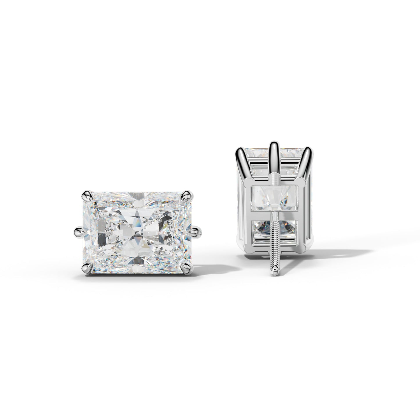 Radiant Diamond Stud Earrings With Six Prongs - 1/2 - 14K Yellow Gold