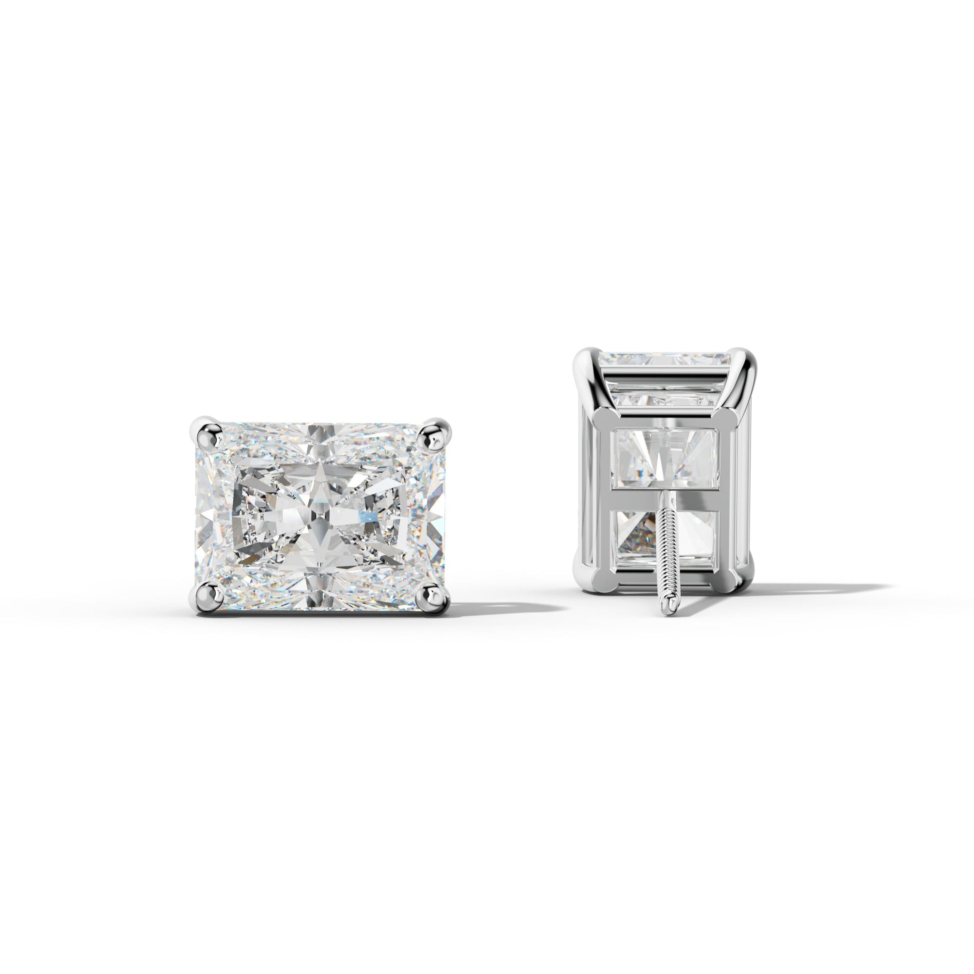 Radiant Diamond Stud Earrings With Classic Four Prongs - 1/2 - 14K Yellow Gold