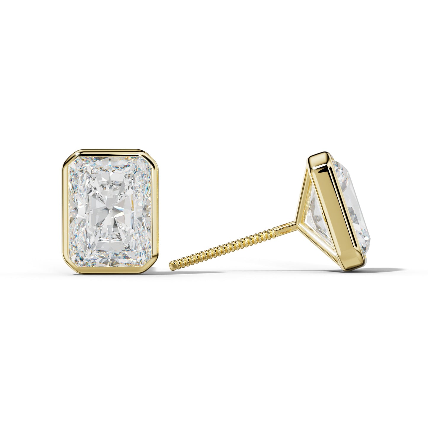 Radiant Diamond Stud Earrings With Martini Bezel Set - 1/2 - 18K White Gold