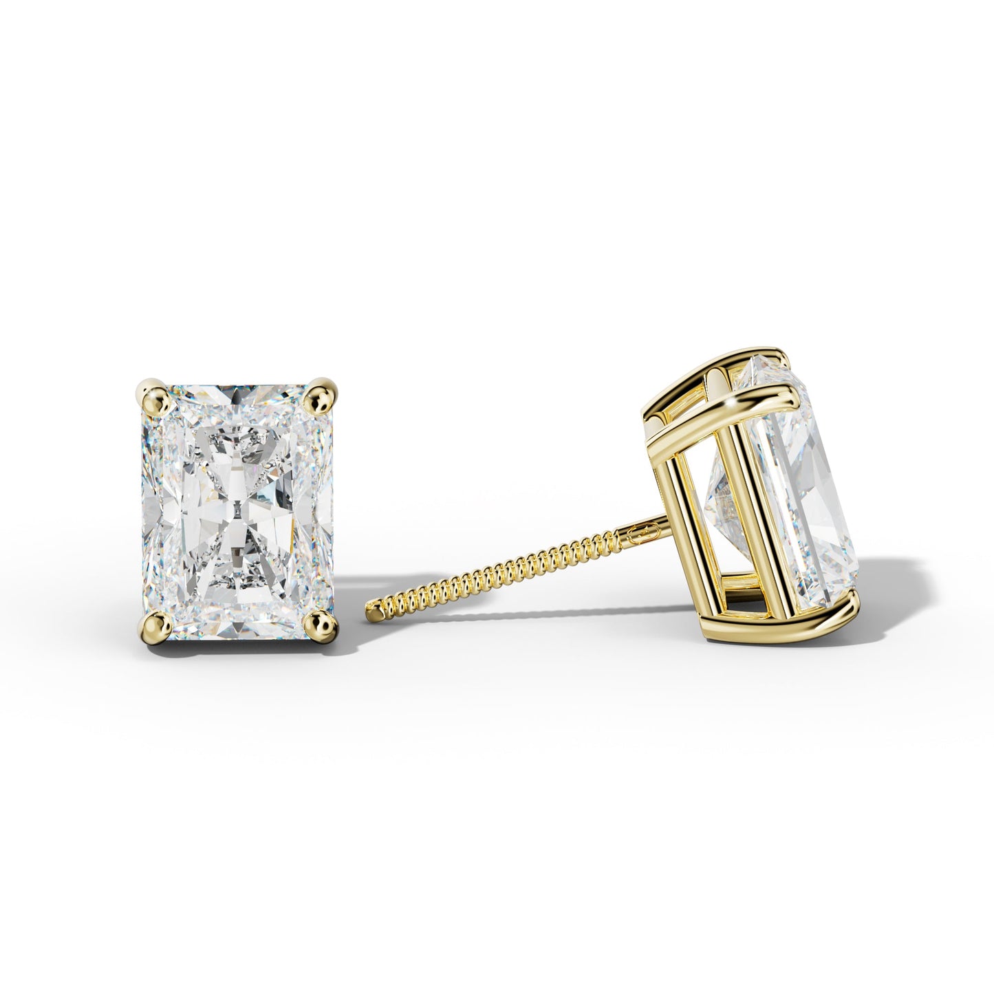 Radiant Diamond Stud Earrings With Classic Four Prongs - 1/2 - 18K White Gold