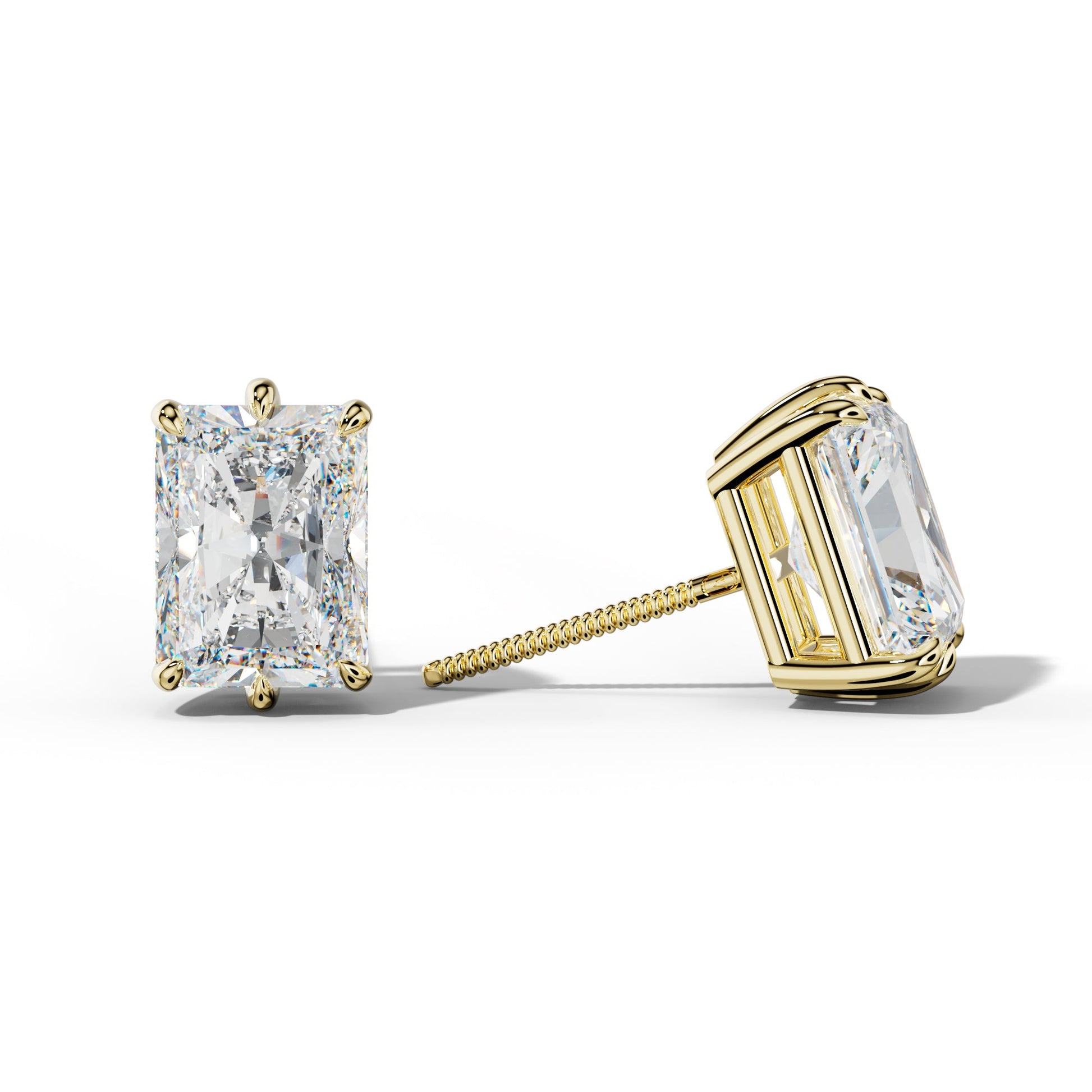 Radiant Diamond Stud Earrings With Six Prongs - 1/2 - 18K White Gold
