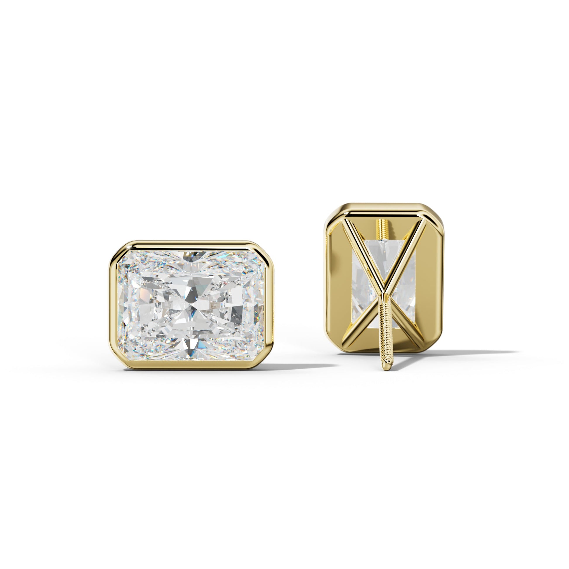 Radiant Diamond Stud Earrings With Martini Bezel Set - 1/2 - 18K Yellow Gold