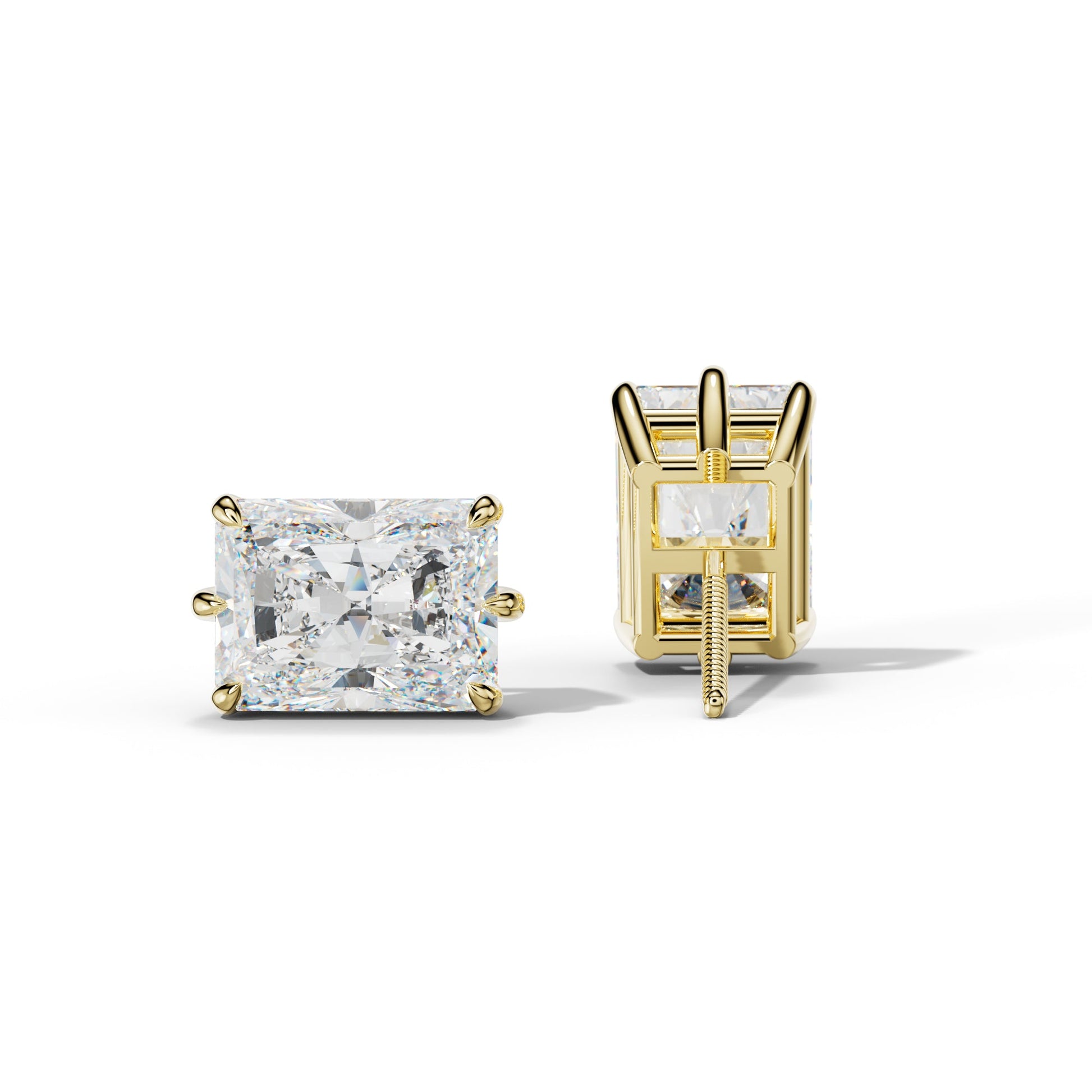 Radiant Diamond Stud Earrings With Six Prongs - 1/2 - 18K Yellow Gold