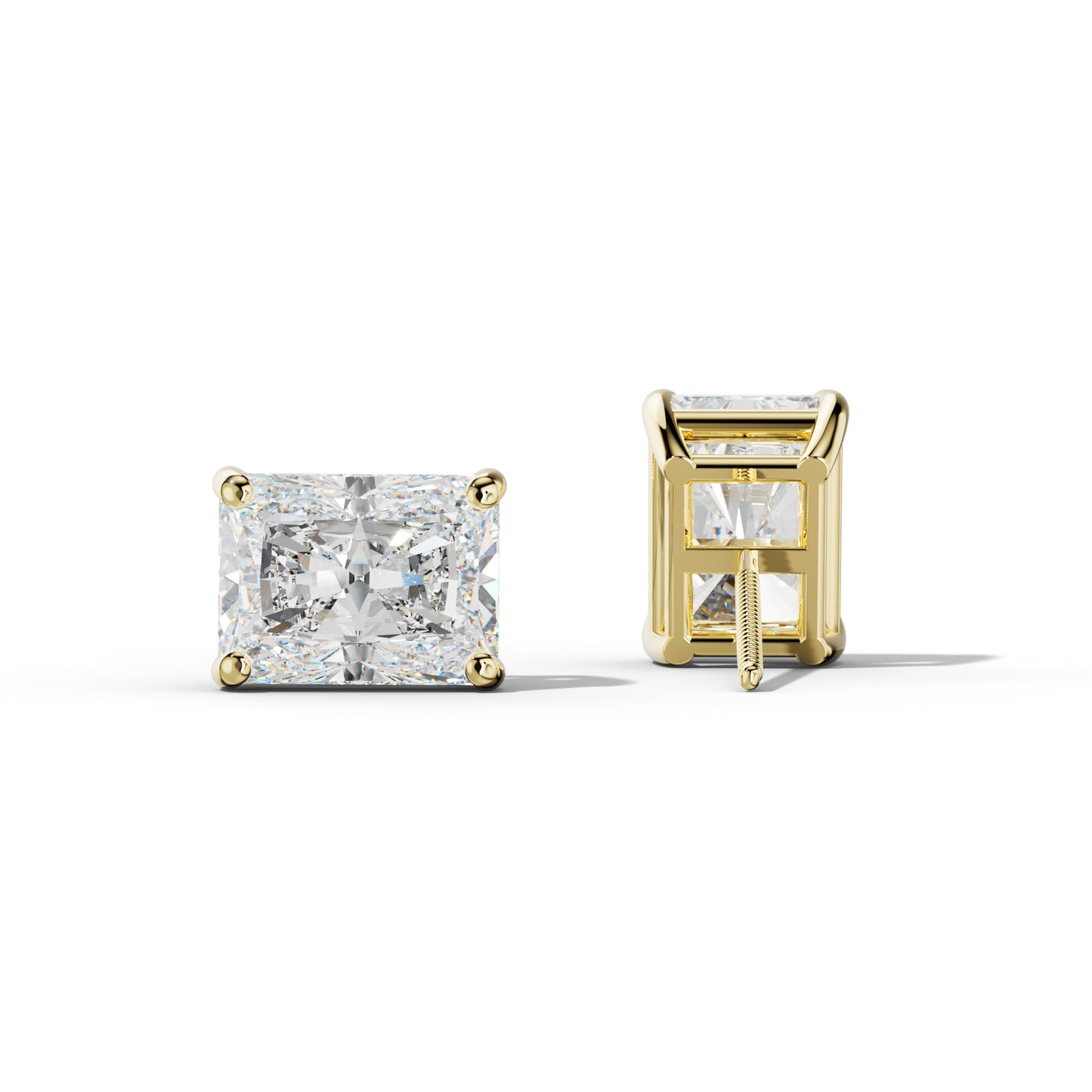 Radiant Diamond Stud Earrings With Classic Four Prongs - 1/2 - 18K Yellow Gold