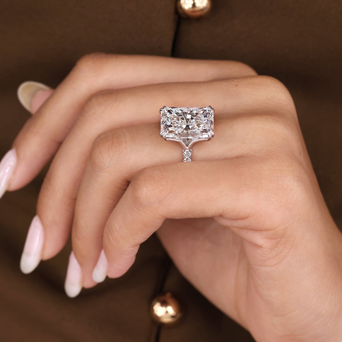 IGI Certified 10 - 12 Carat Radiant Cut Diamond Ring in Trellis Setting