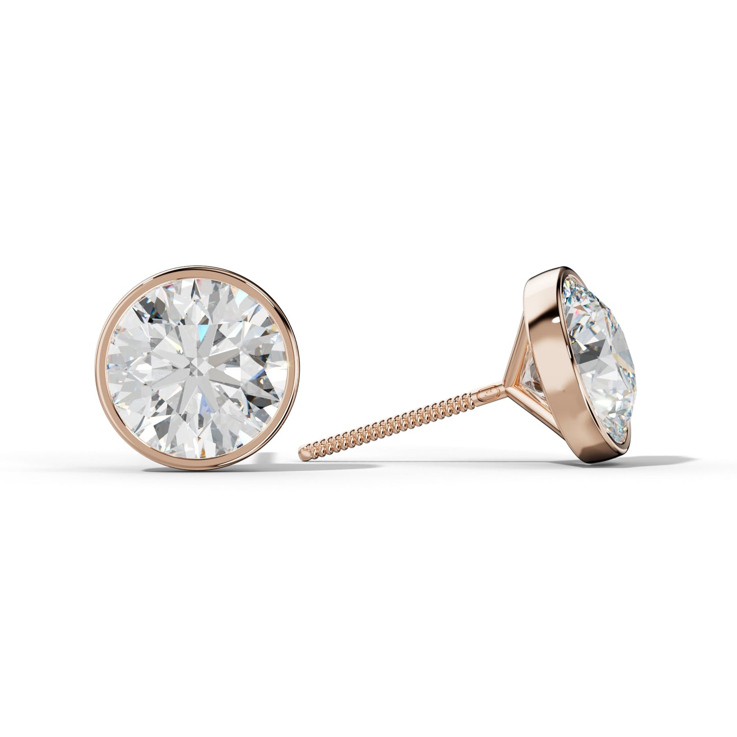 Round Diamond Stud Earrings With Martini Bezel Set - 1/2 - Platinum 950