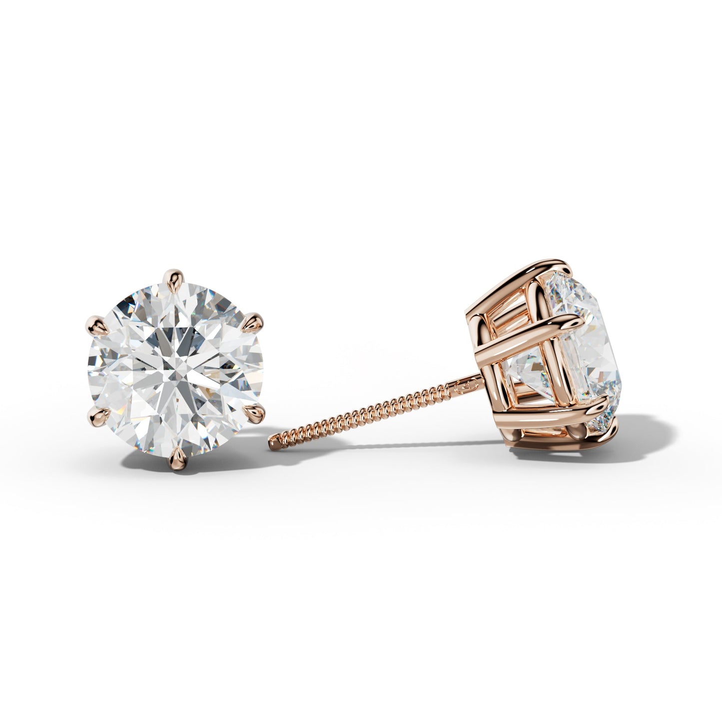 Round Diamond Stud Earrings With Six Prongs - 1/2 - Platinum 950