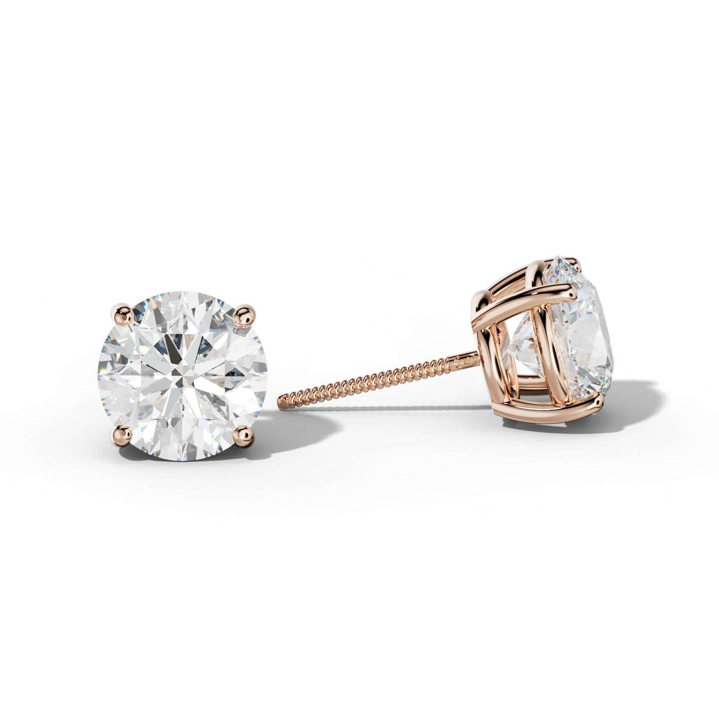 Round Diamond Stud Earrings With Classic Four Prongs - 1/2 - Platinum 950