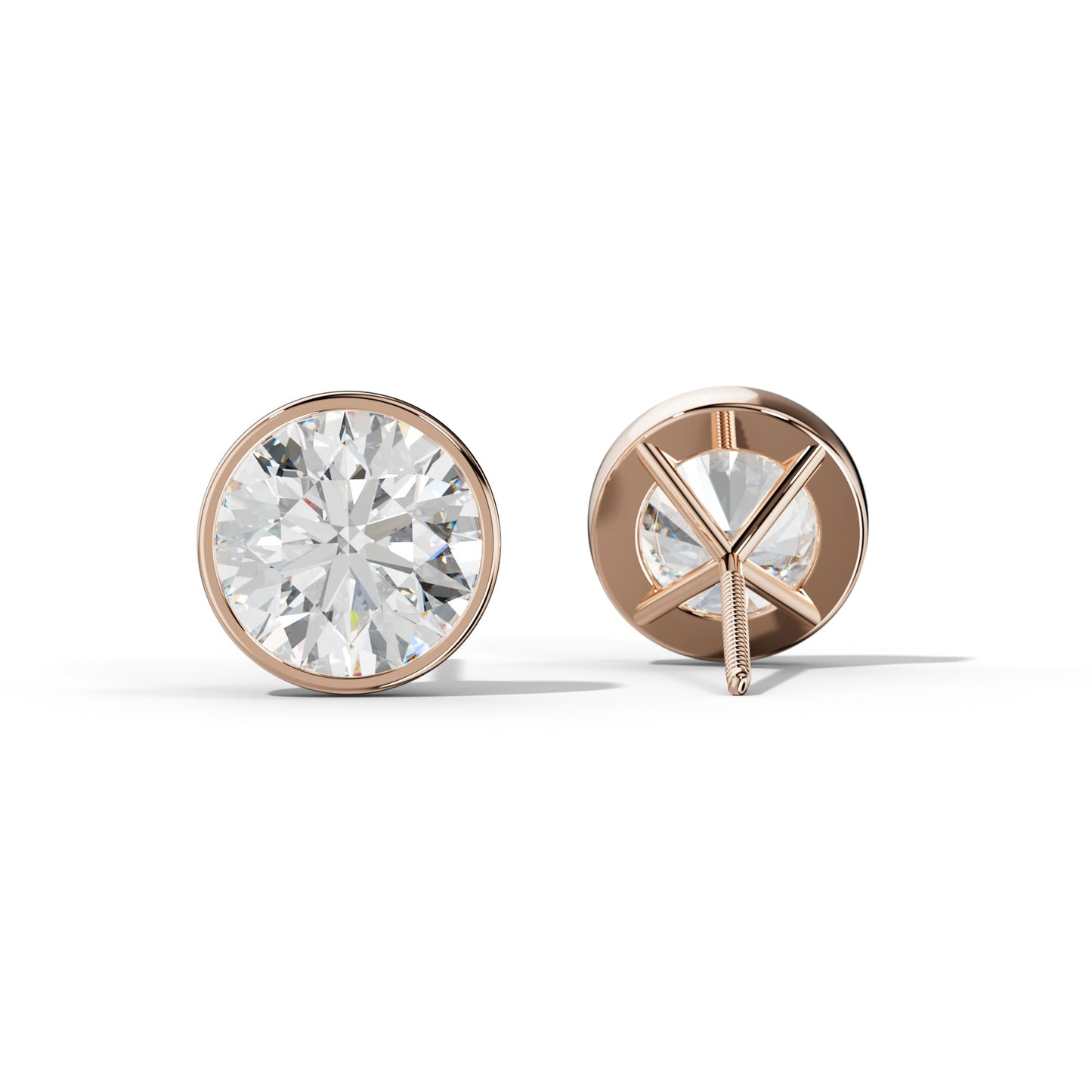 Round Diamond Stud Earrings With Martini Bezel Set - 3/4 - 14K White Gold