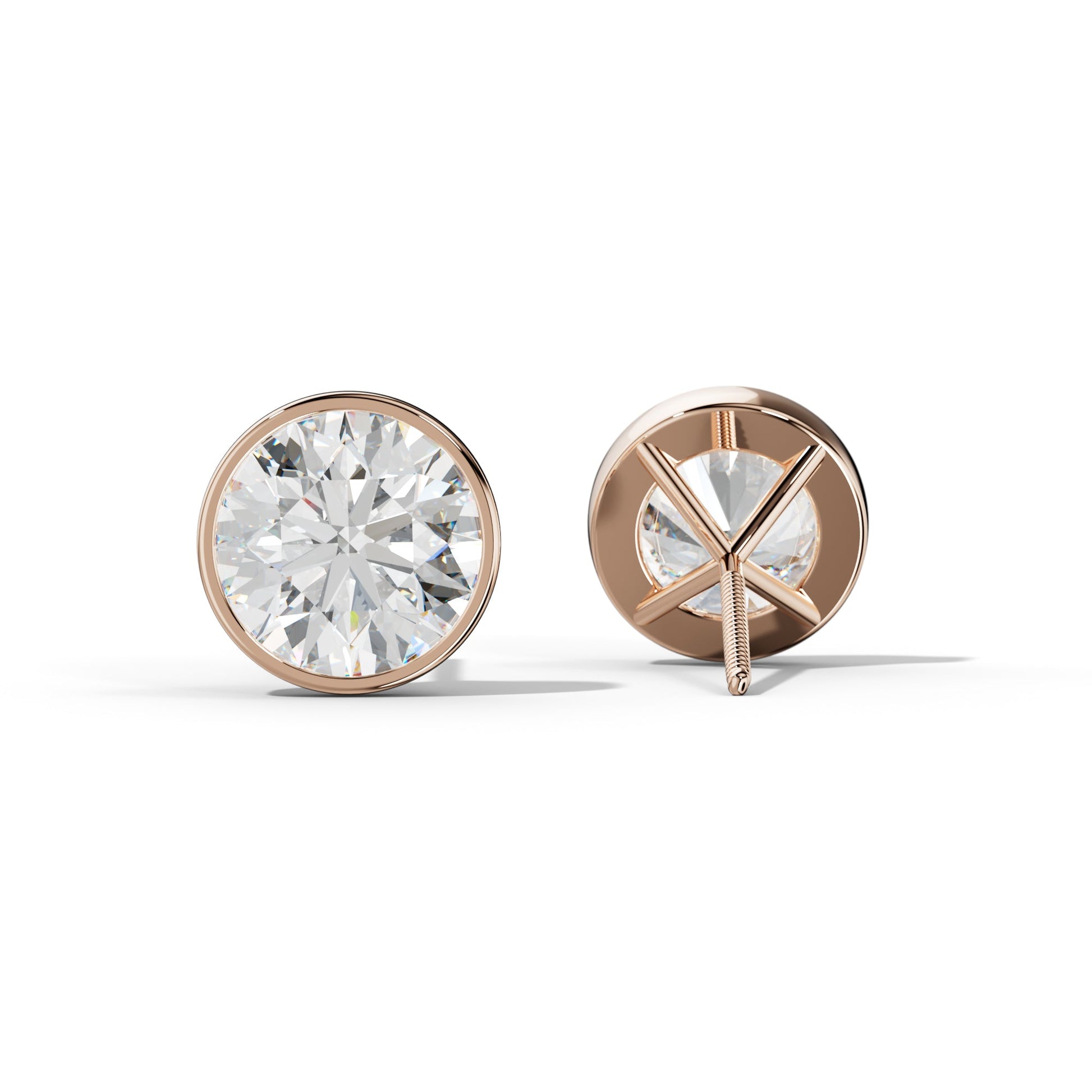 Round Diamond Stud Earrings With Martini Bezel Set - 3/4 - 14K White Gold