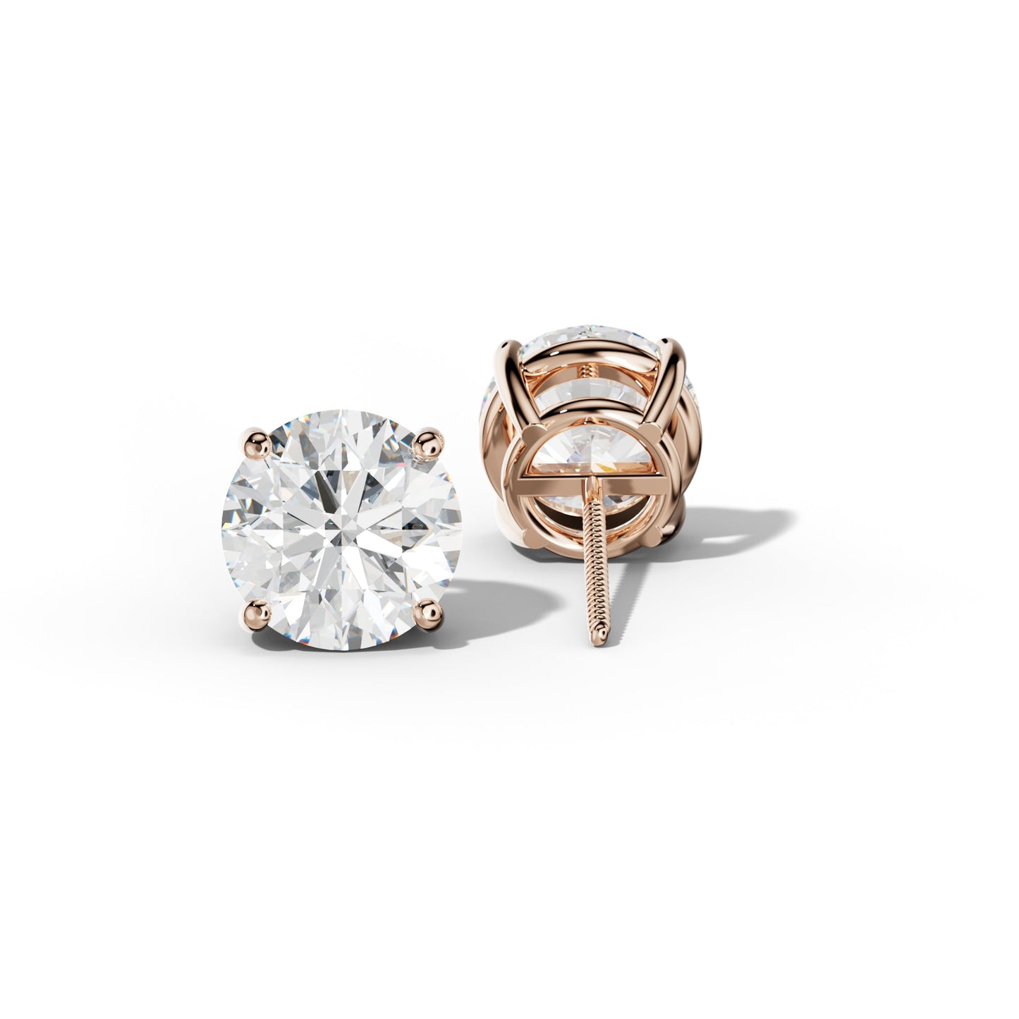 Round Diamond Stud Earrings With Classic Four Prongs - 3/4 - 14K White Gold