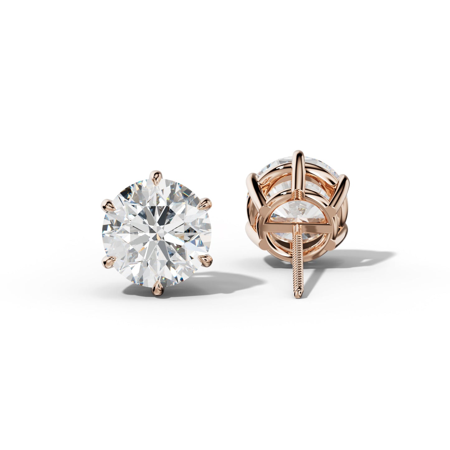 Round Diamond Stud Earrings With Six Prongs - 3/4 - 14K White Gold