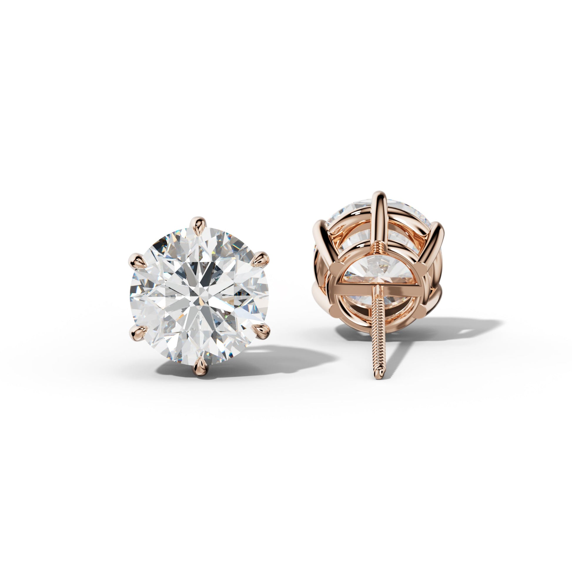 Round Diamond Stud Earrings With Six Prongs - 3/4 - 14K White Gold