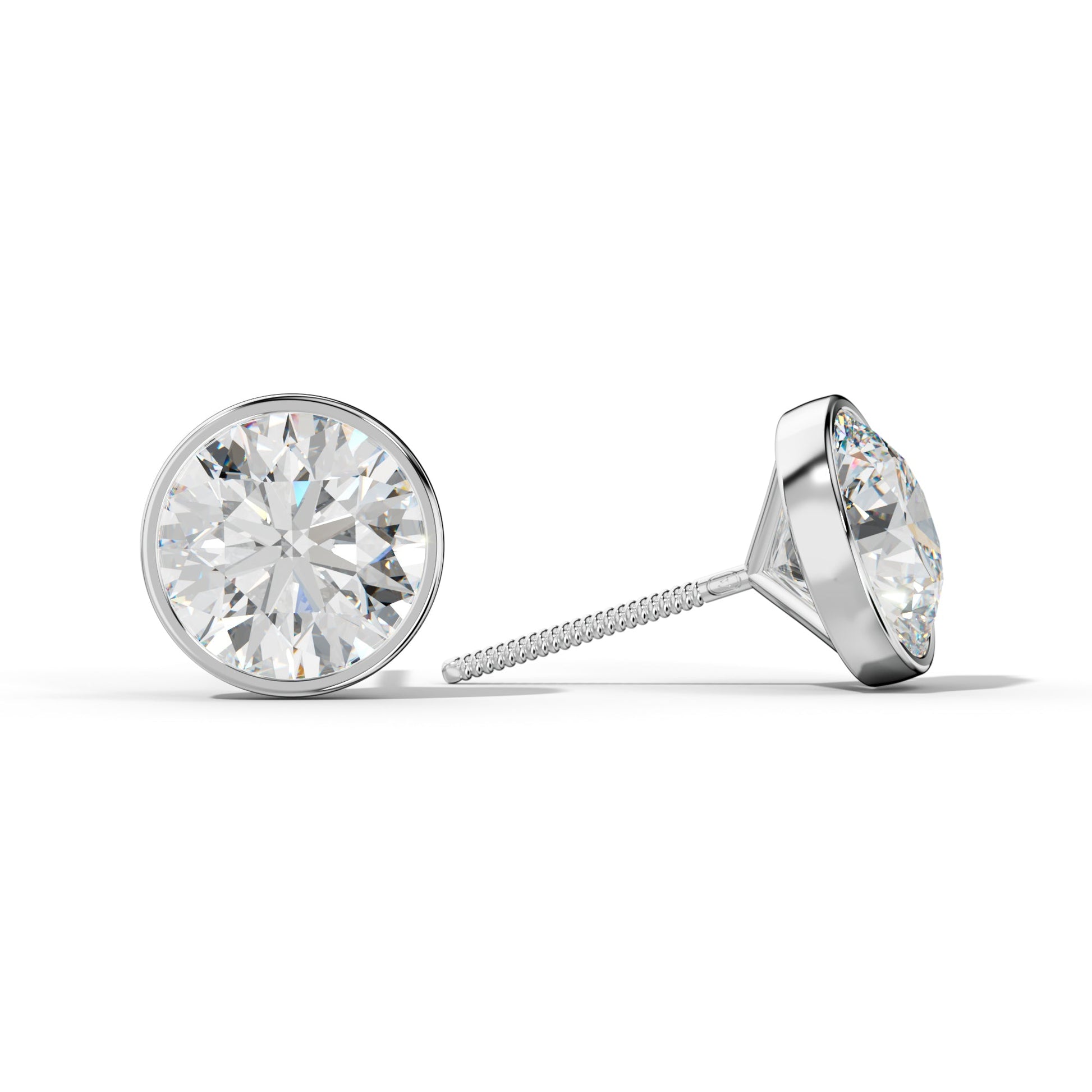 Round Diamond Stud Earrings With Martini Bezel Set
