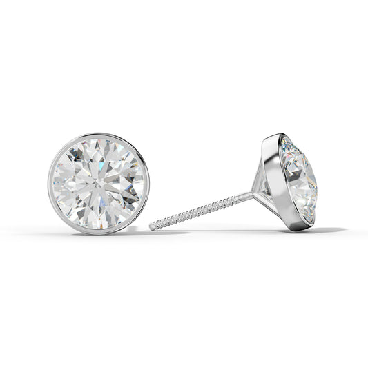 Round Diamond Stud Earrings With Martini Bezel Set